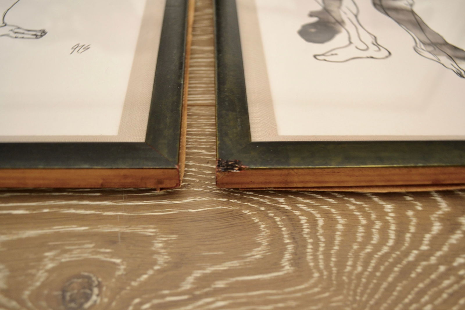 Zoe Bios Framed Male Form Drawings With Watercolor Animal Overlays - Set of 4 - 9