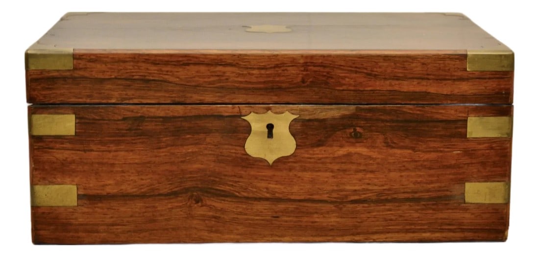 Antique 19th Century Mahogany and Brass Box With Marbleized Paper Interior (1 of 6)