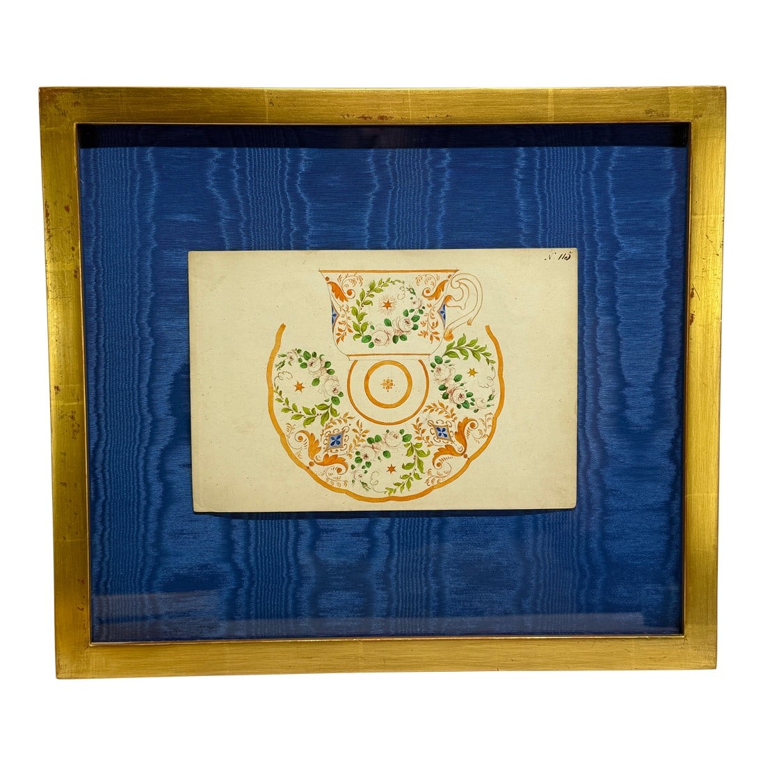 Viennese Porcelain Design Watercolor, Alt-Wiener Porzellan Fabrik, Ca. 1840–1850: An original watercolor design for a teacup and saucer, attributed to the Alt-Wiener Porzellan Fabrik, Vienna, circa 1840–1850. This finely executed drawing, used as a working prototype for