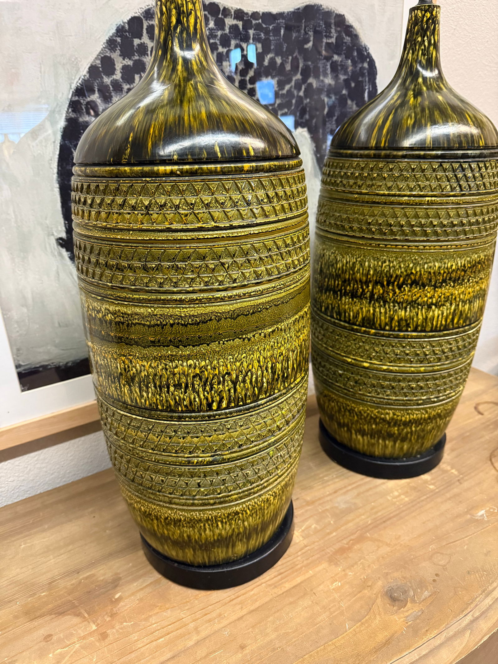 1950s Bitossi Large Vintage Green Textured Lamps Pair - 2