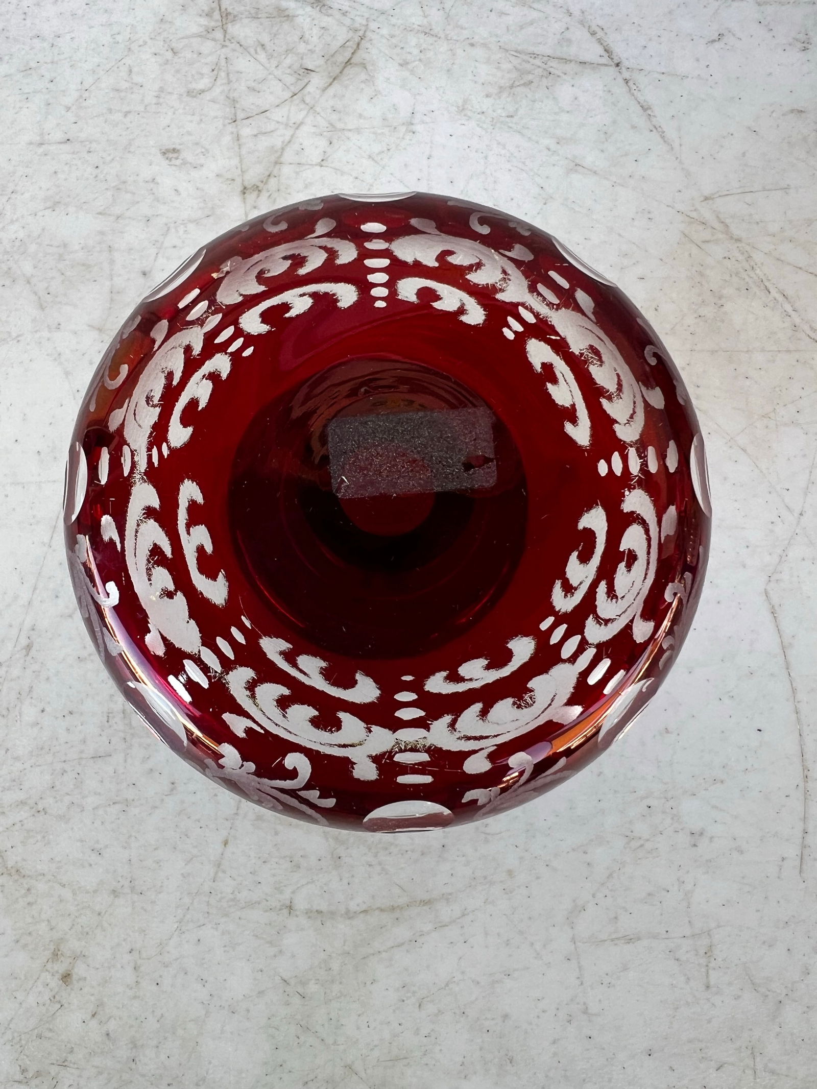 Vintage Early 20th Century Red Crystal Bohemian Glass Footed Holder - 7