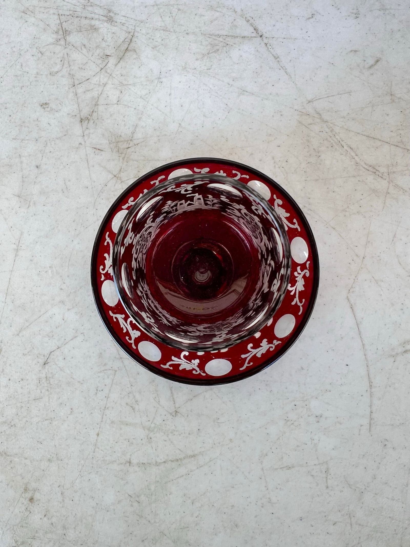 Vintage Early 20th Century Red Crystal Bohemian Glass Footed Holder - 9