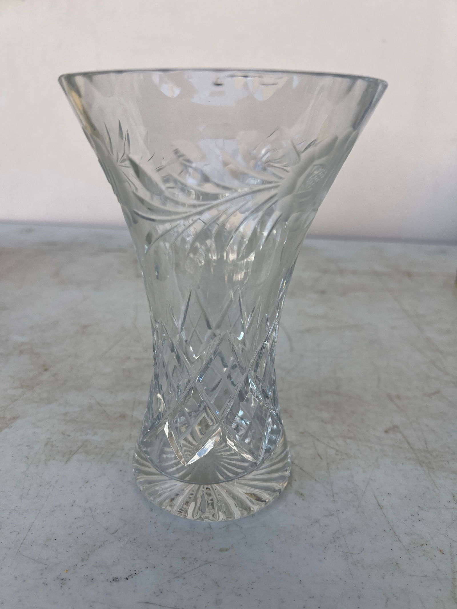 Vintage Crystal Cut Glass Vase With Etched Roses Brierley Signed - 2