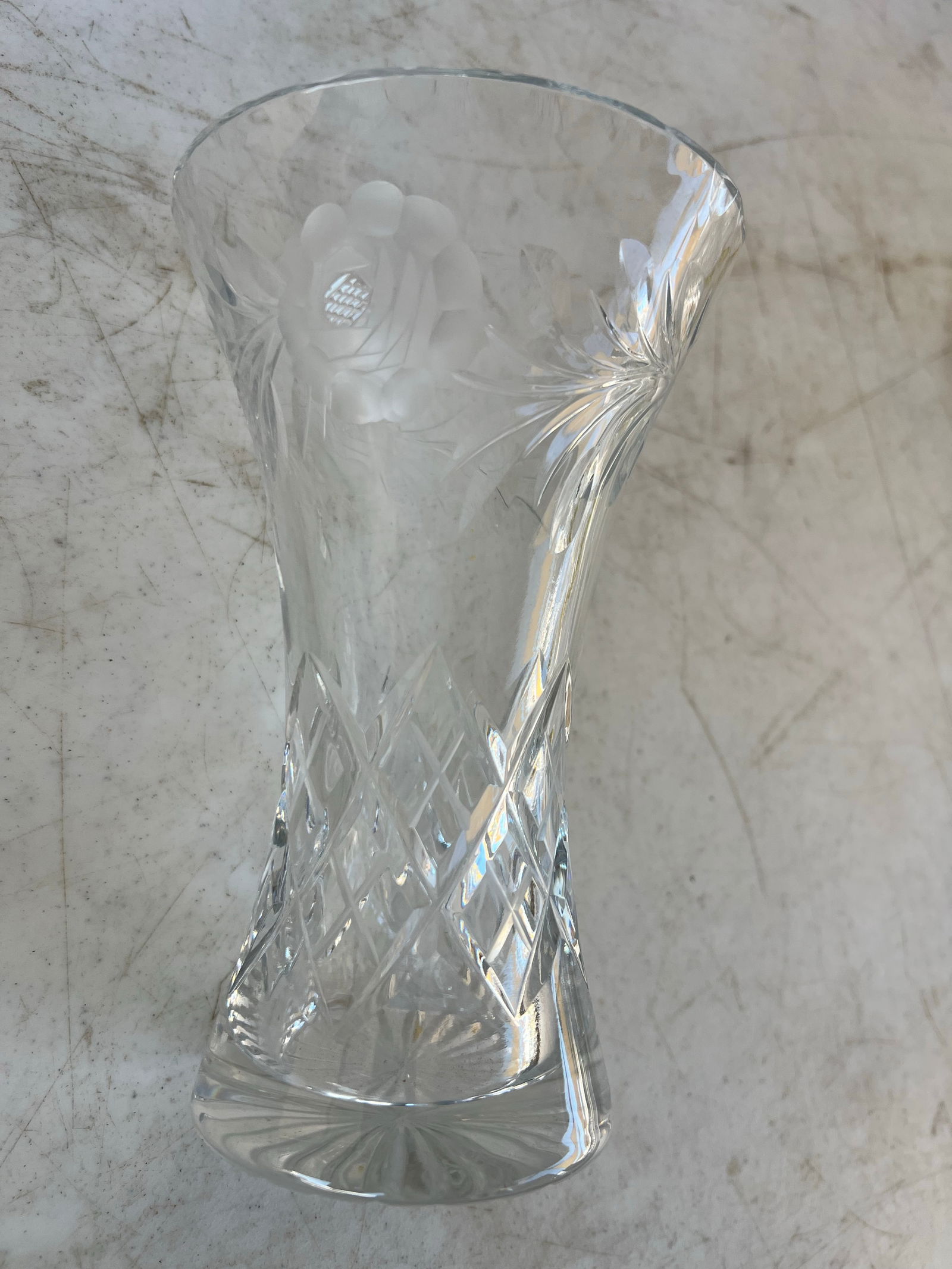Vintage Crystal Cut Glass Vase With Etched Roses Brierley Signed - 3
