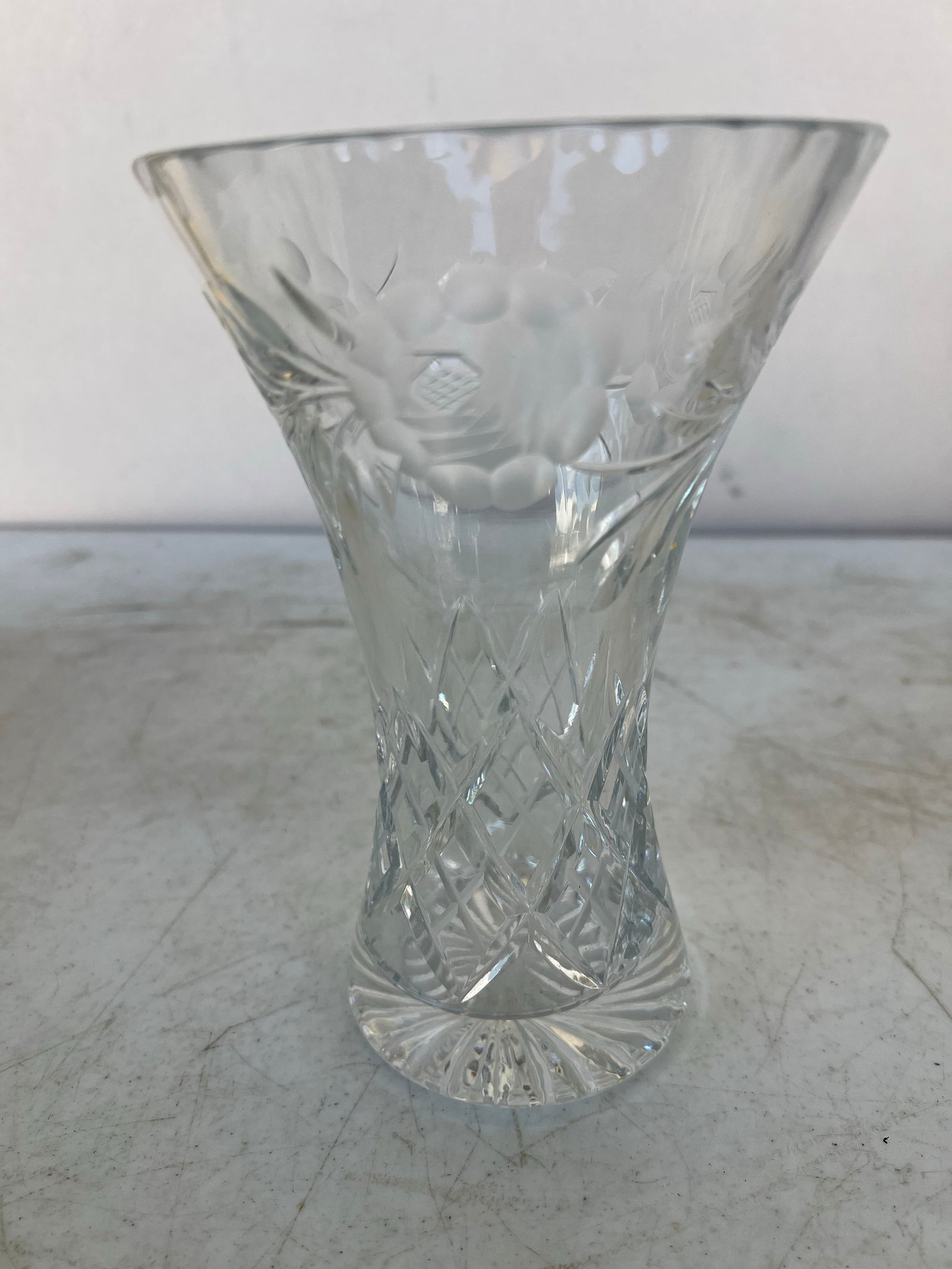 Vintage Crystal Cut Glass Vase With Etched Roses Brierley Signed - 4