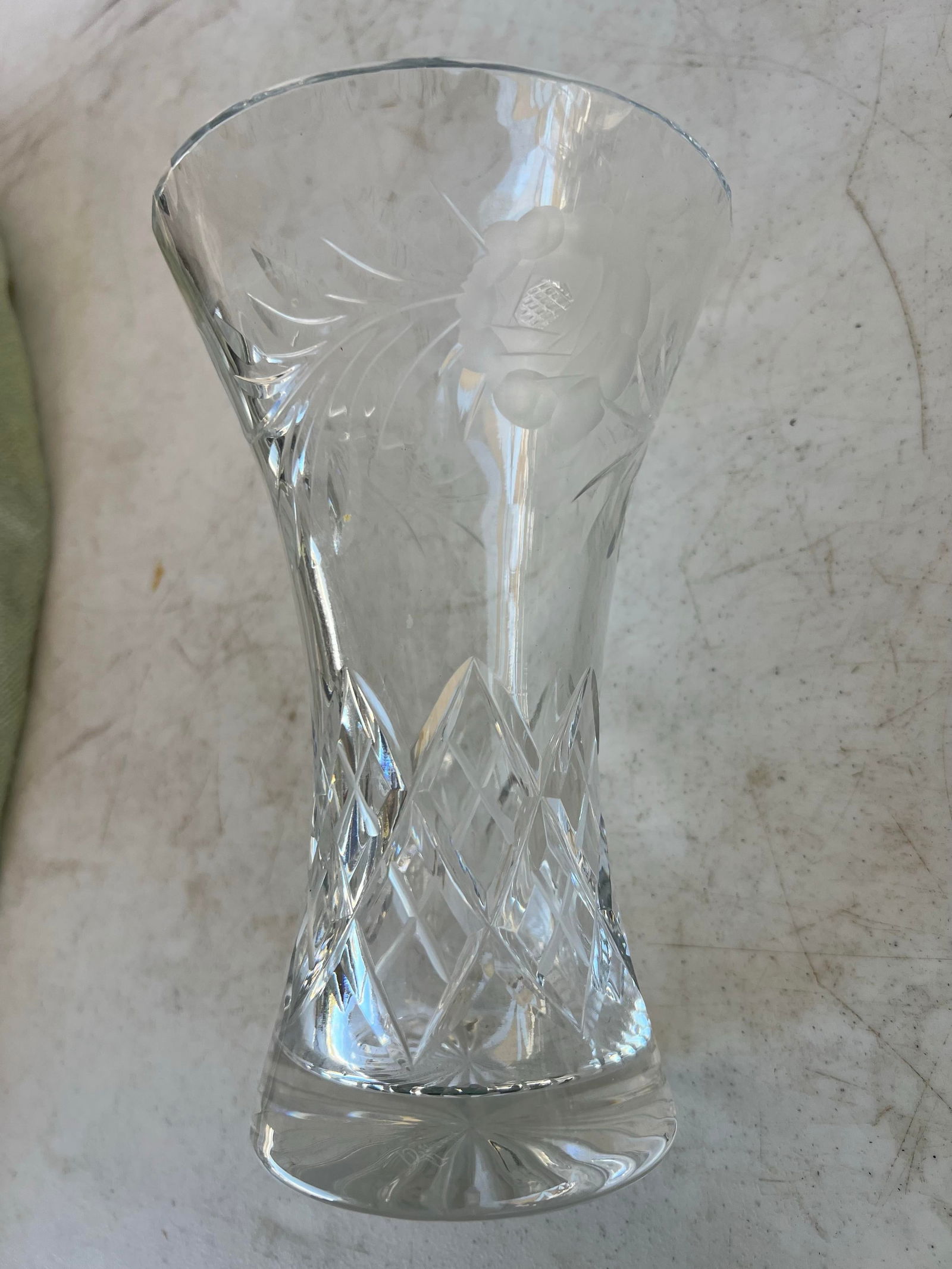 Vintage Crystal Cut Glass Vase With Etched Roses Brierley Signed - 5
