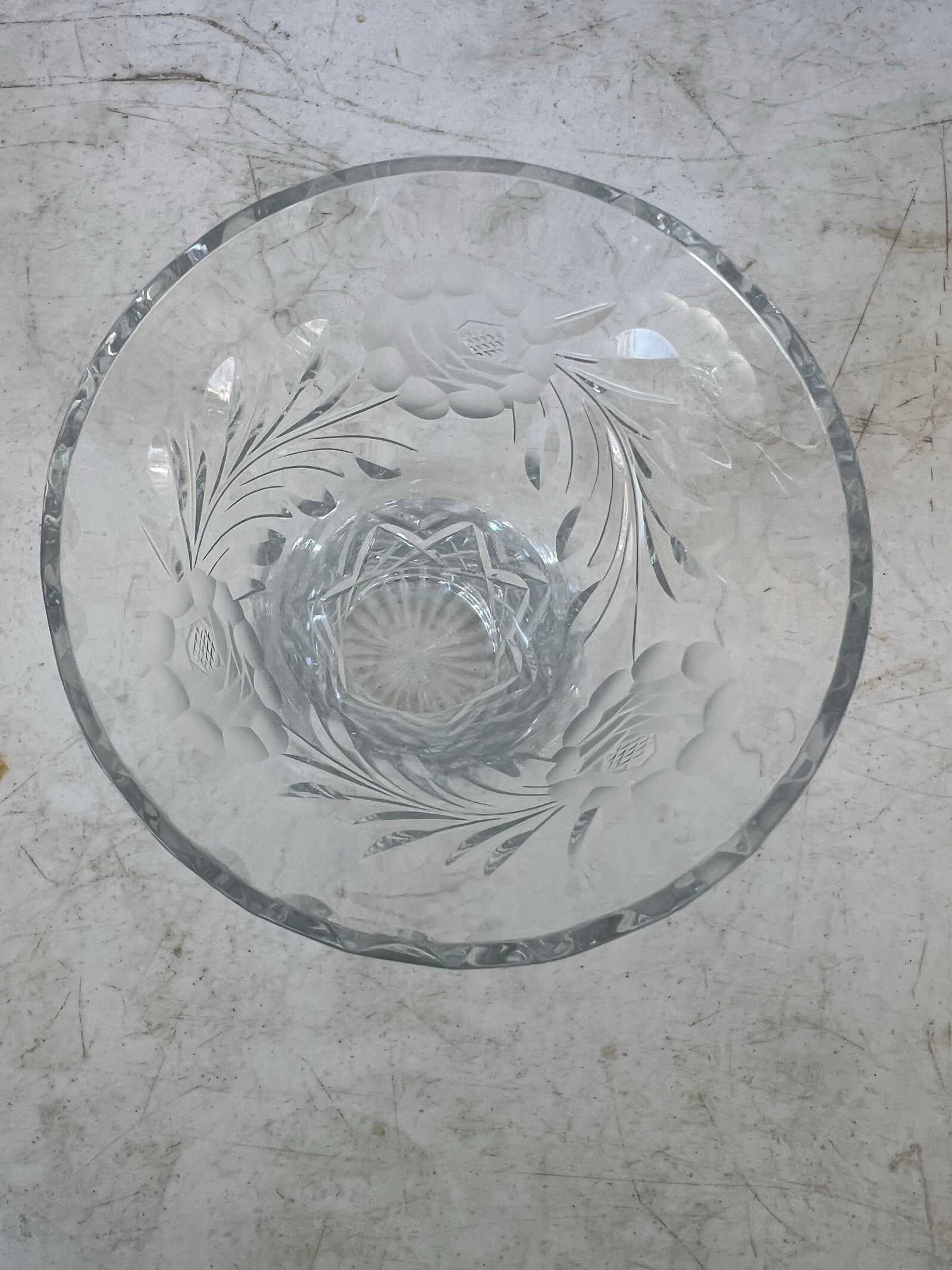 Vintage Crystal Cut Glass Vase With Etched Roses Brierley Signed - 8