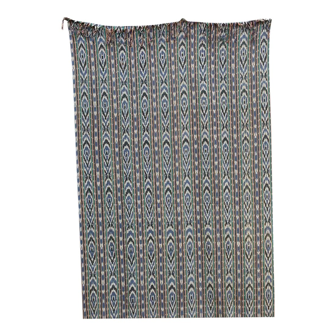 Monumental Cool Blue Ikat Textile: This striking textile is an authentic Vintage Indonesian Ikat Panel, defined by its commanding height and its sophisticated, cool-toned palette. Dating to the mid-to-late 20th Century, this piece