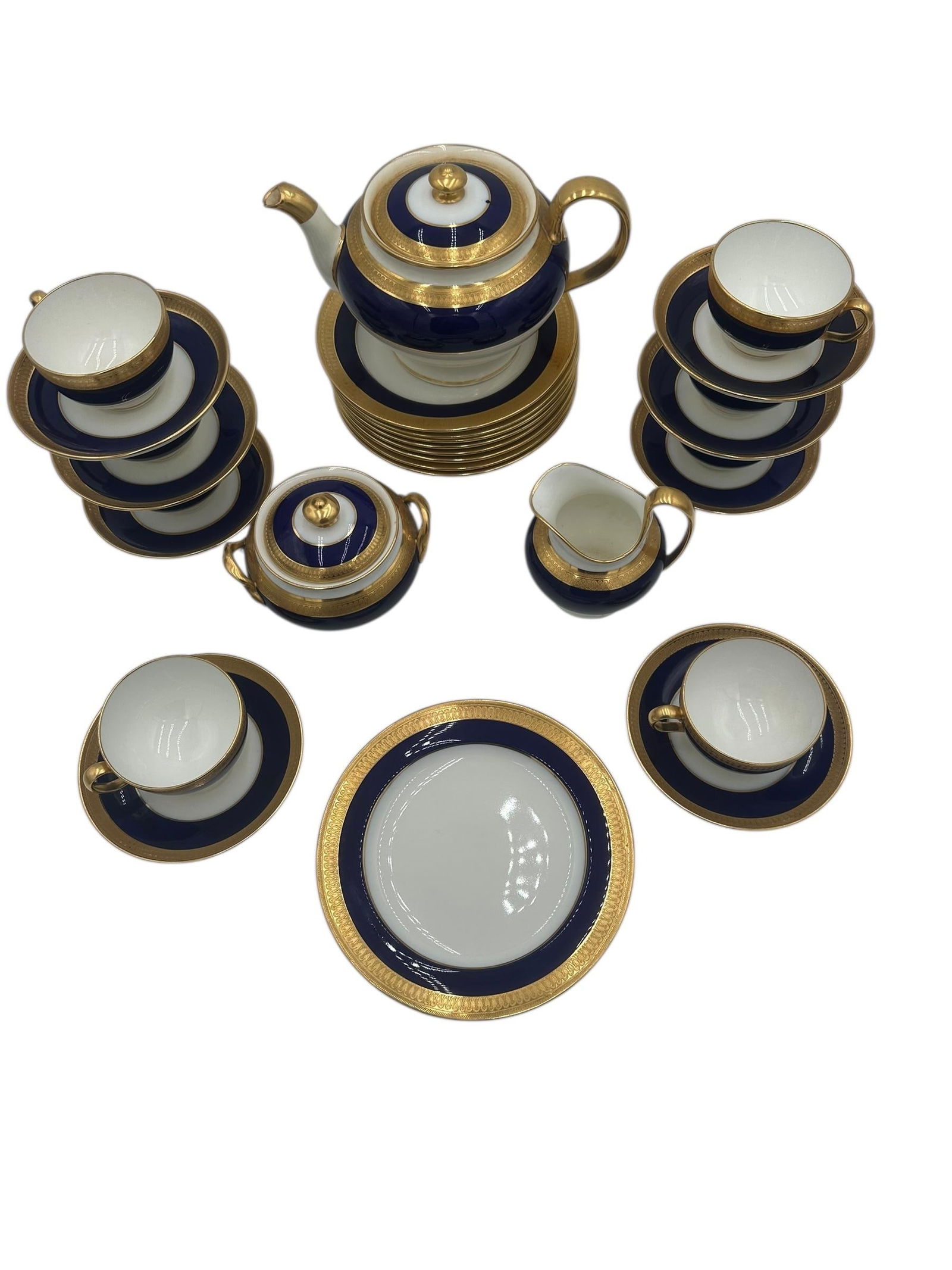 Mid 20th Century Minton "Cobalt & Gold" Pattern G6262 – Complete Tea Set for Eight - 30 Pieces - 14