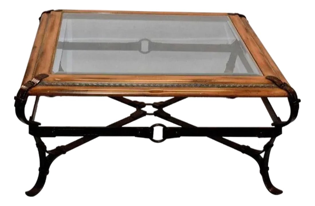 Equestrian World Adnet Hermès Pair of Matching Side Tables: Bring the timeless elegance of the equestrian world into your home with this stunning Adnet Hermès style matching side tables. Inspired by the classic designs of Jacques Adnet, this collection