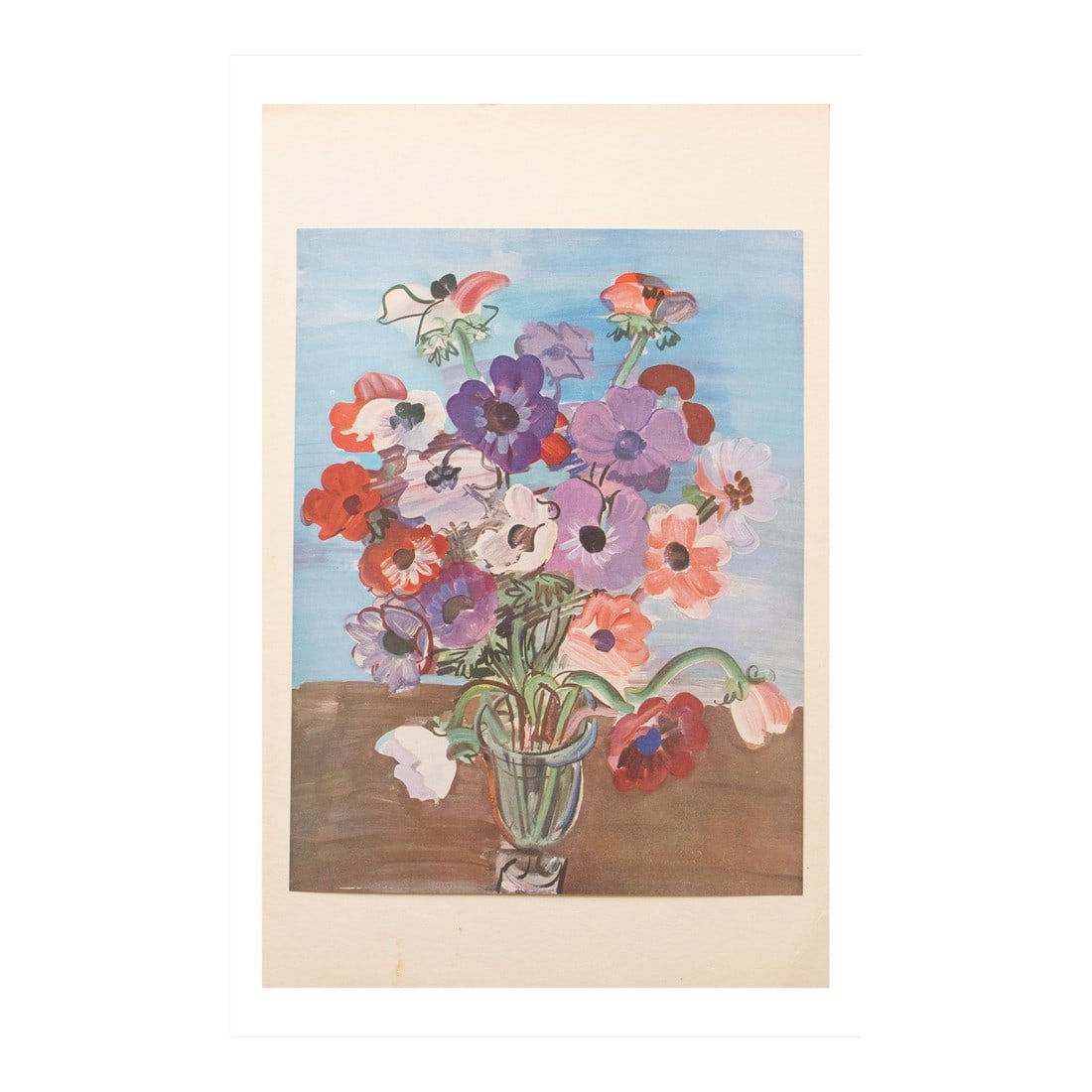 1940s After Raoul Dufy "Bouquet", First Edition Period Swiss Offset Lithograph: An excellent vintage period offset lithograph, print, of the oil painting "Bouquet" (1937) by Raoul Dufy. Comes from a First Limited Edition art folio published by Albert Skira in Geneva, Switzerland