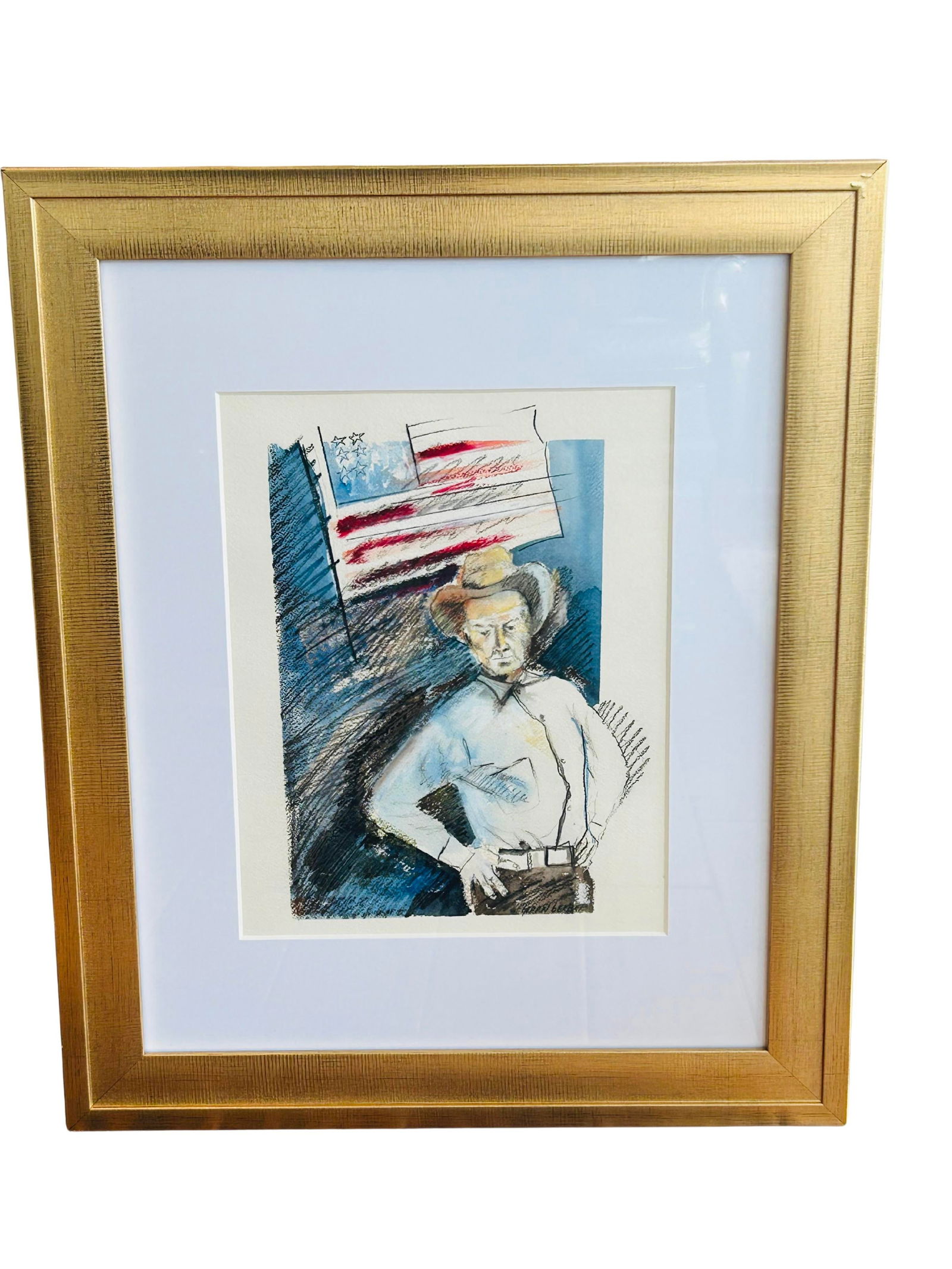 Late 19th Century Patriotic Cowboy Watercolor Portrait by Geran Gerber – Original Americana - 3