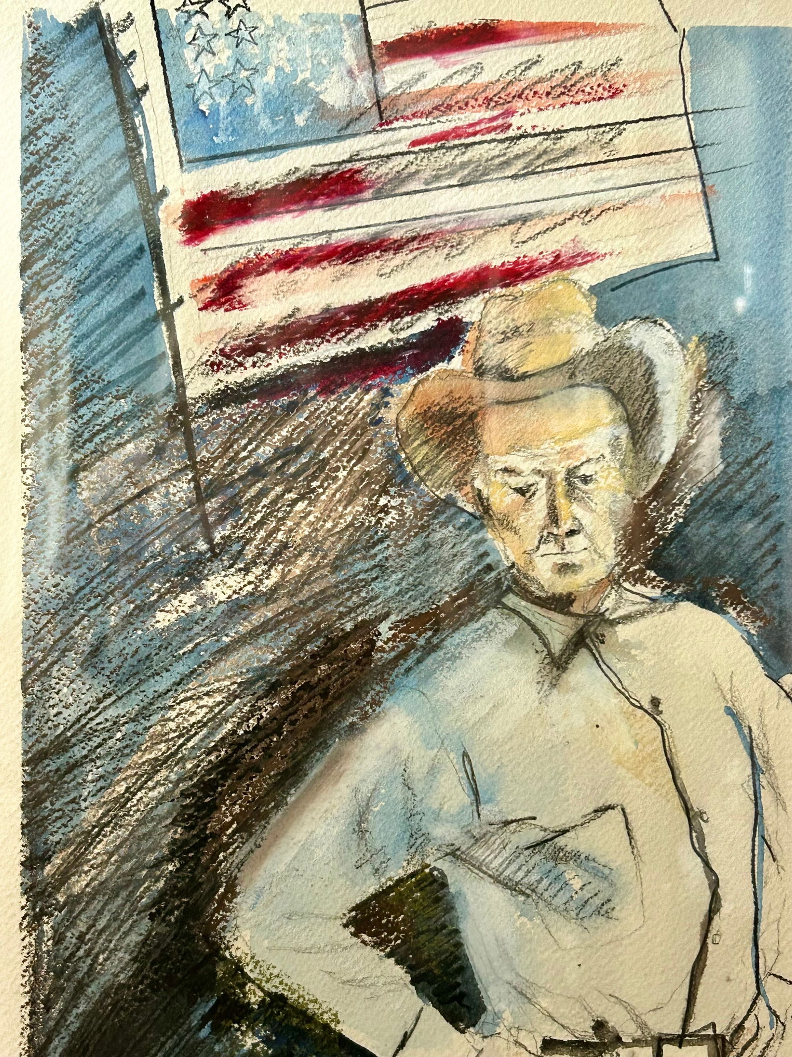 Late 19th Century Patriotic Cowboy Watercolor Portrait by Geran Gerber – Original Americana - 5