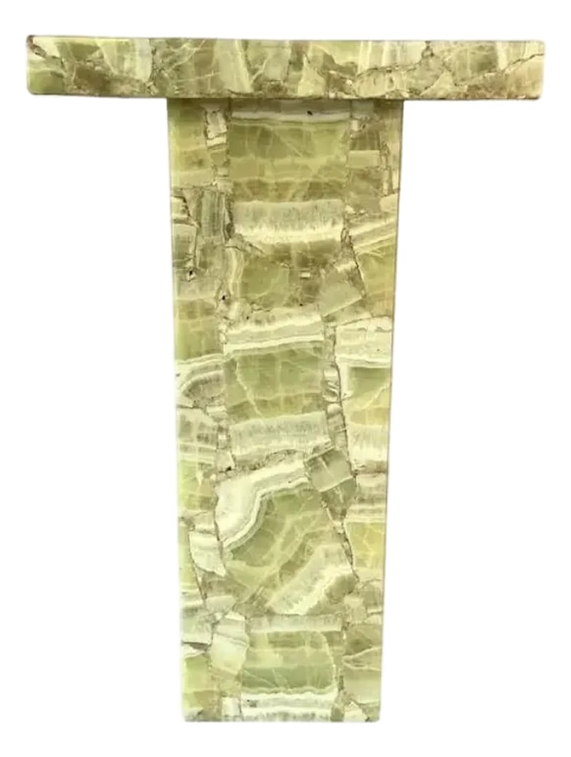 Natural Onyx and Resin Pedestal by of Mueller of Mexico: Tall Mueller of Mexico Natural Onyx and Resin Pedestal Table. Mueller is celebrated for sculptural stone furniture during the mid-20th Century. This piece is crafted form natural Mexican Onyx