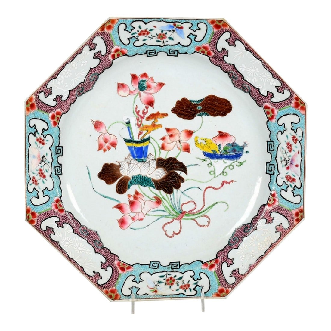Early 18th Century Chinese Export Porcelain Famille Rose Octagonal Botanical Dish (1 of 6)
