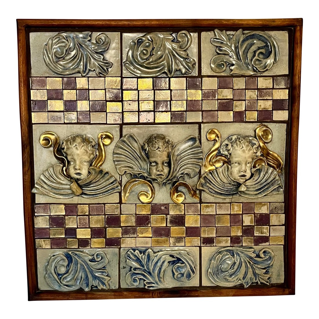 Italian Cherub Relief Mosaic Wall Panel With Acanthus Motifs - 1970s (1 of 12)