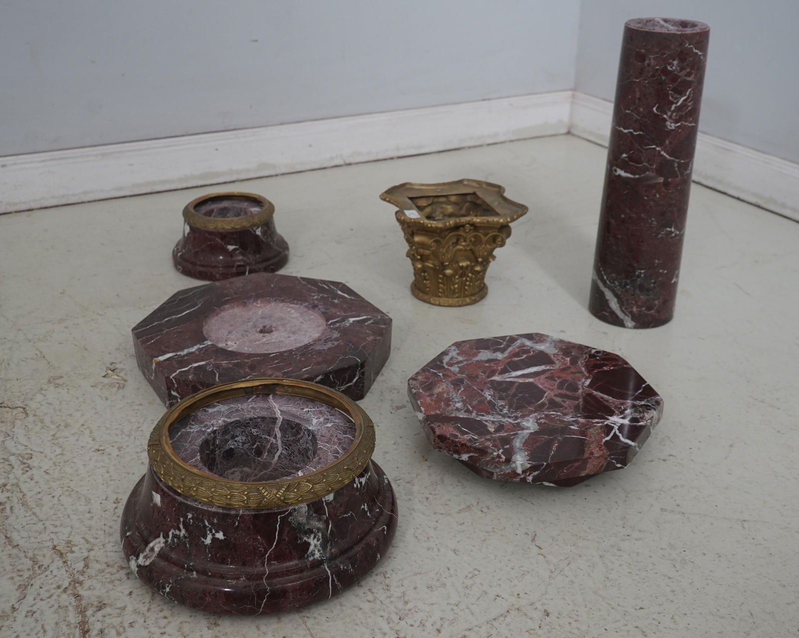 Pair French Empire Marble & Bronze Column Pedestals - 11