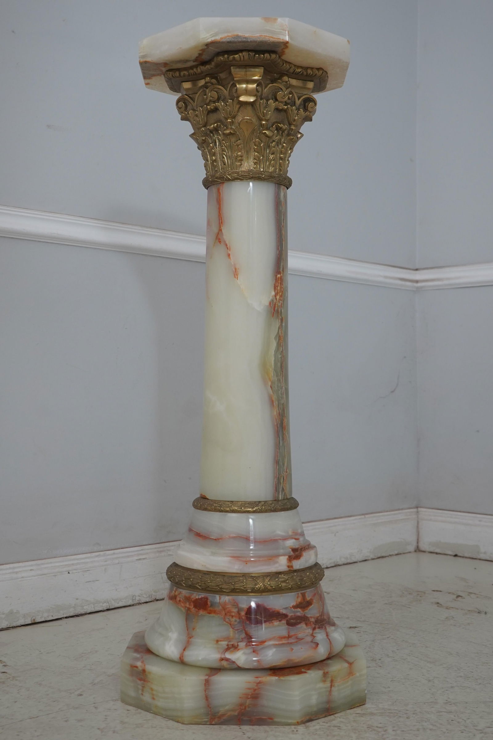 French Empire Onyx Marble Bronze Trim Pedestal - 2