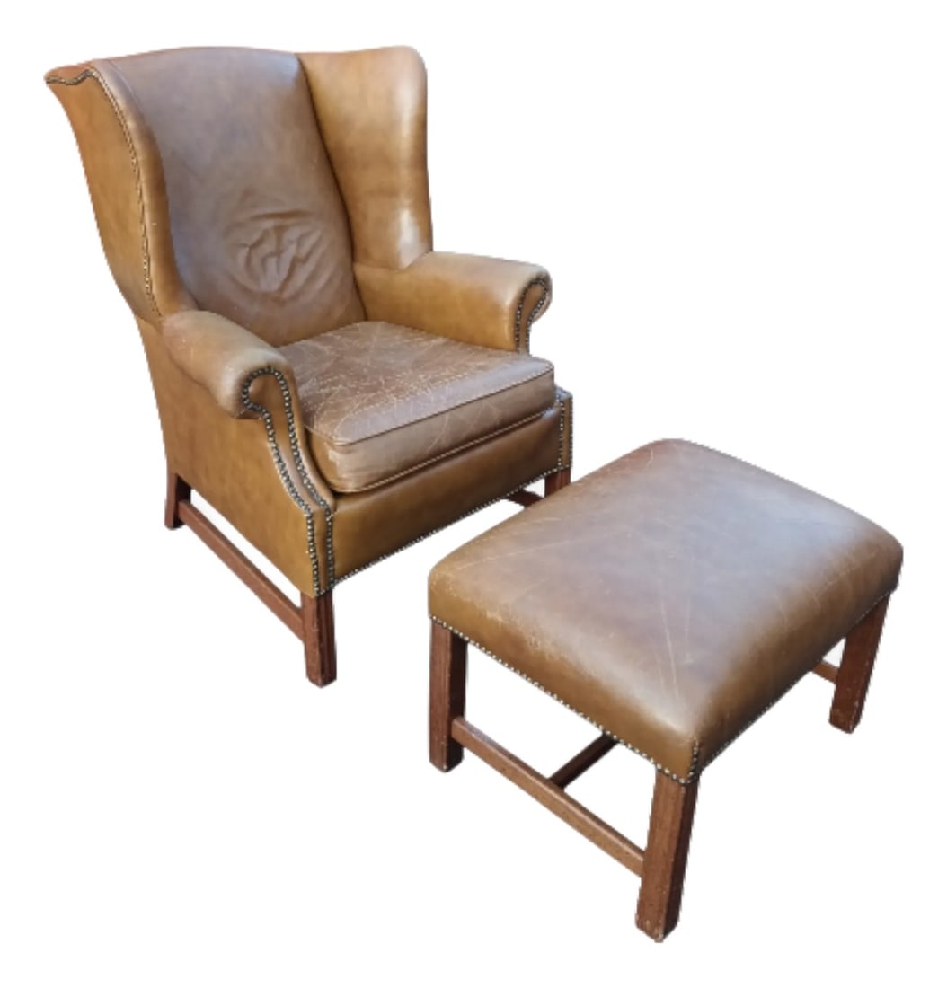 Wingback Leather Armchair and Matching Ottoman by Classic Leather. (1 of 12)