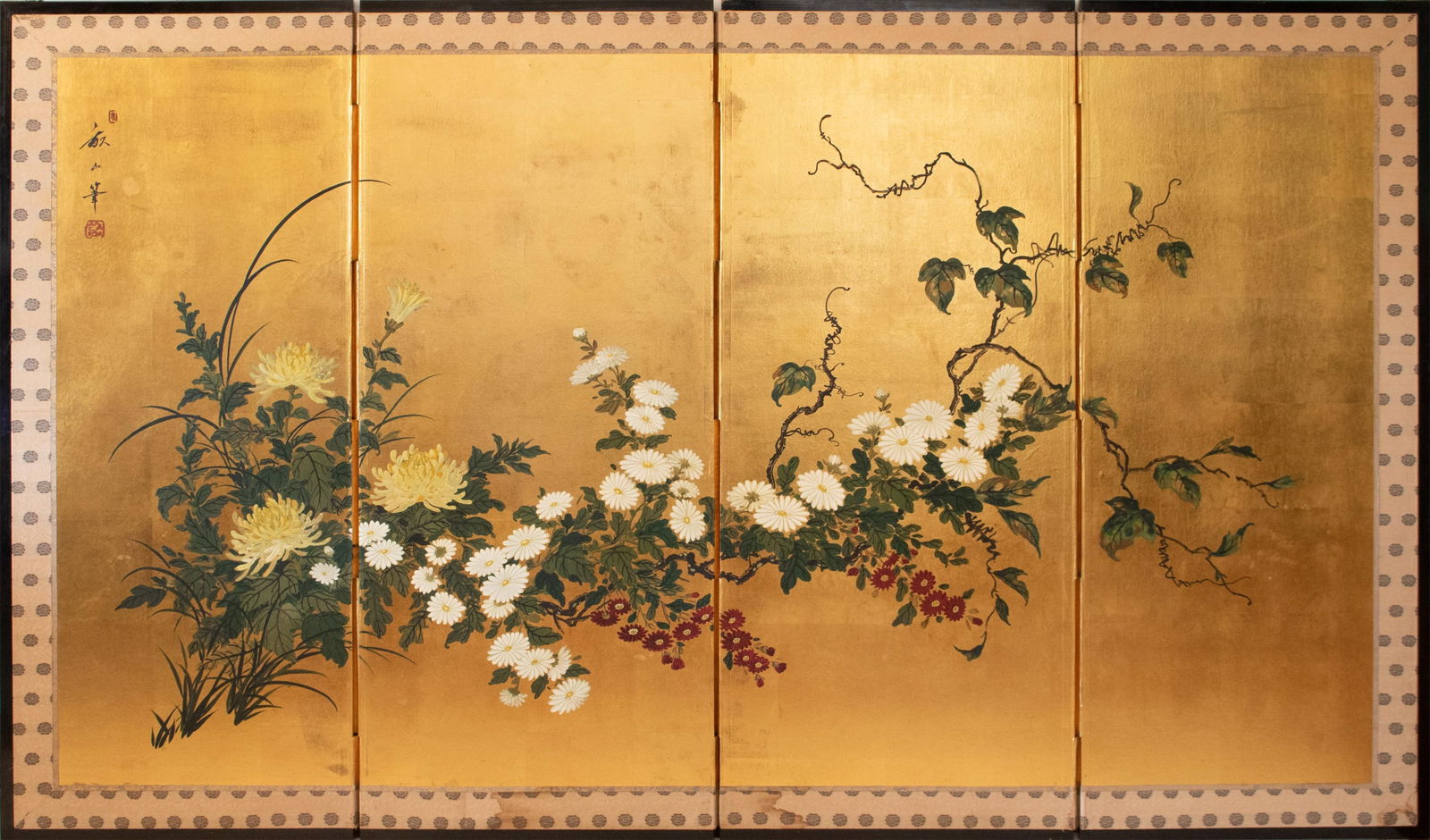 1960s Large ShÅwa Era Japanese Byobu Screen "Chrysanthemums" - 18