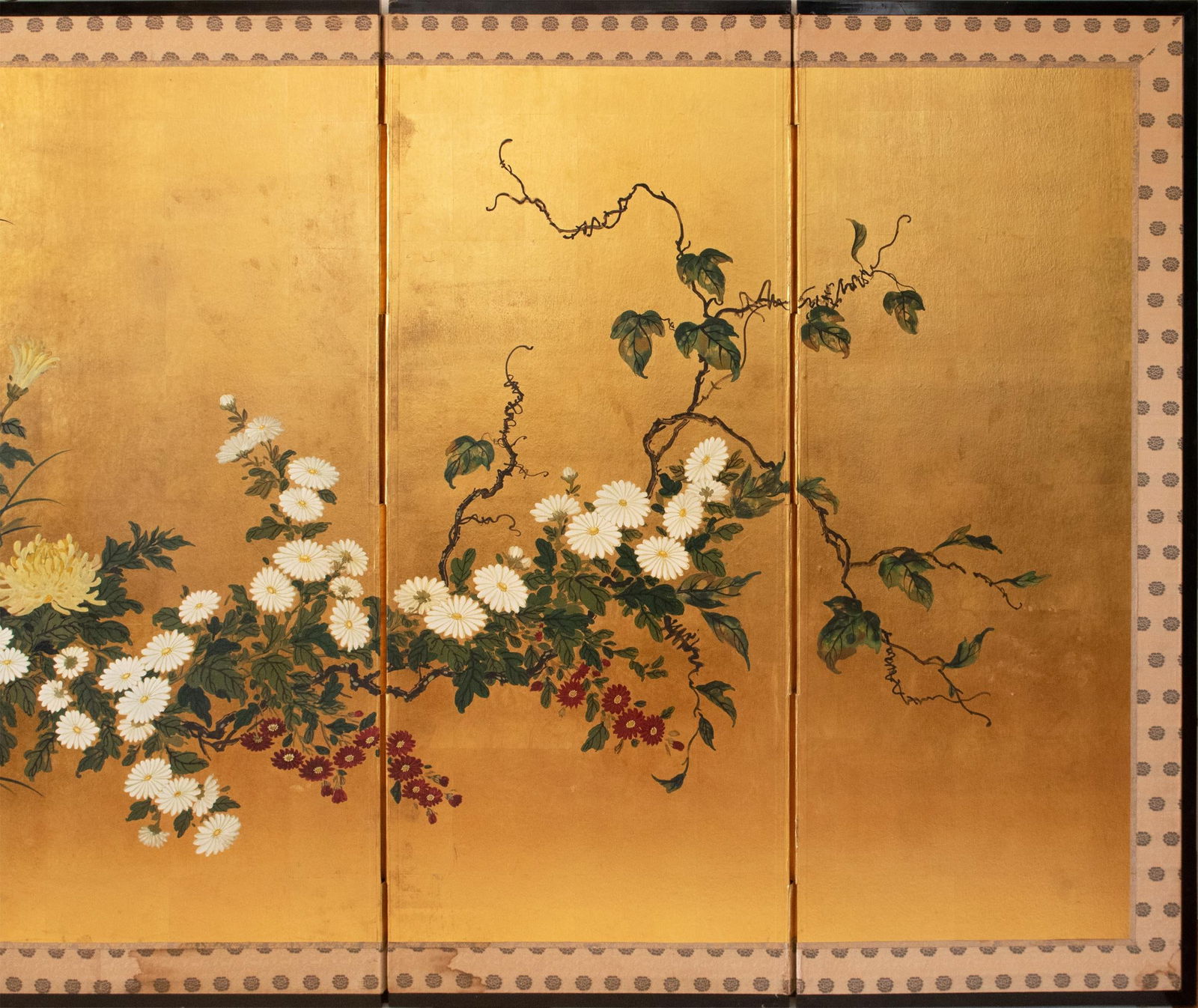 1960s Large ShÅwa Era Japanese Byobu Screen "Chrysanthemums" - 4