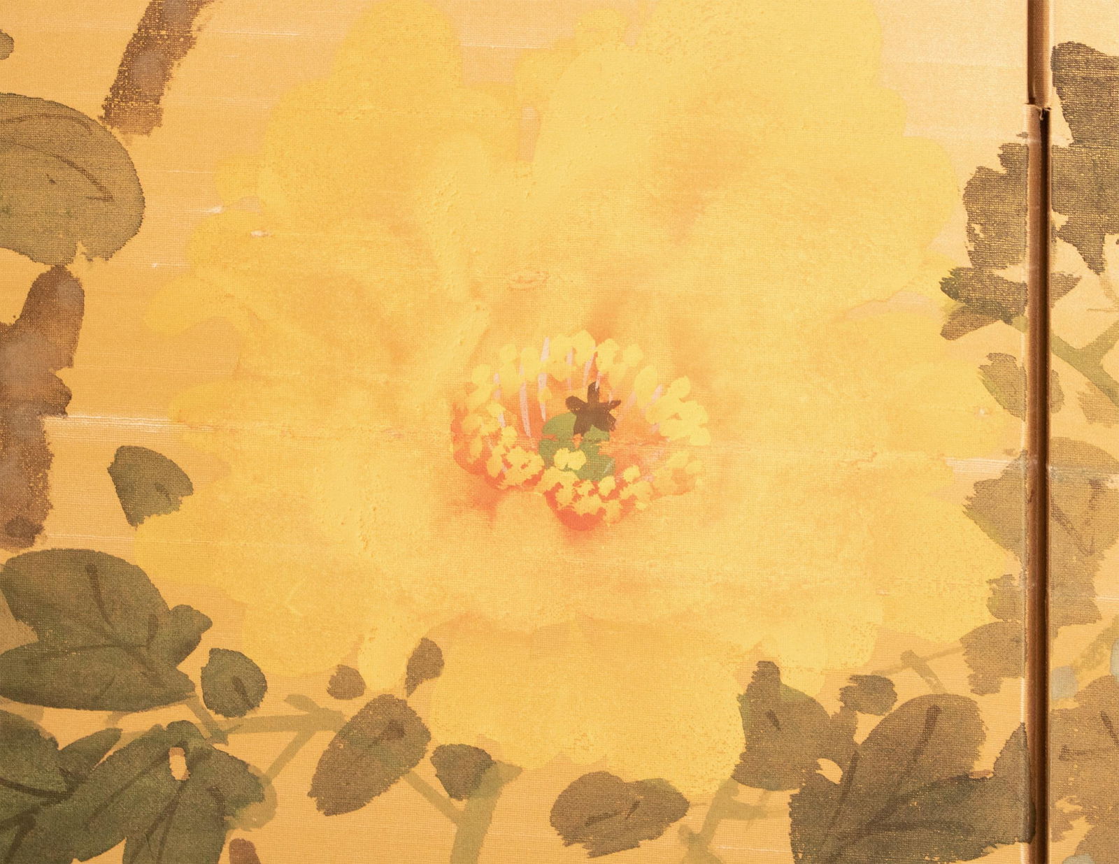 1950-1960s ShÅwa Era Japanese Painted Silk Byobu Screen "Peonies" - 12