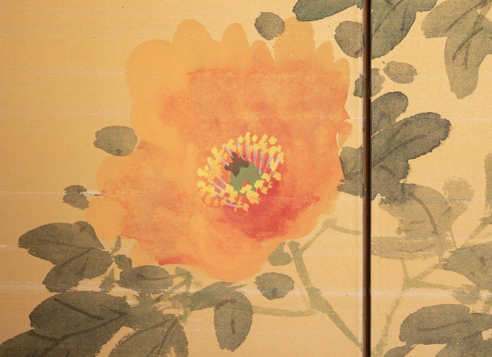 1950-1960s ShÅwa Era Japanese Painted Silk Byobu Screen "Peonies" - 4