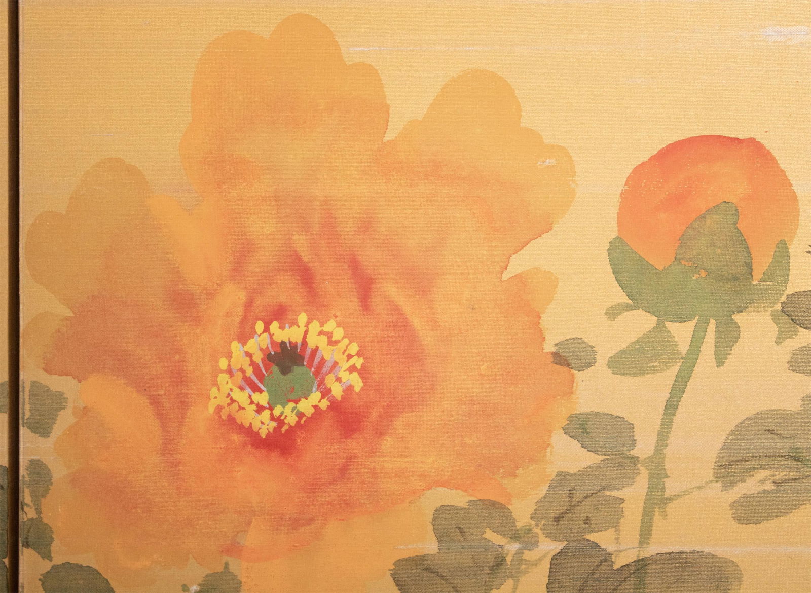 1950-1960s ShÅwa Era Japanese Painted Silk Byobu Screen "Peonies" - 5