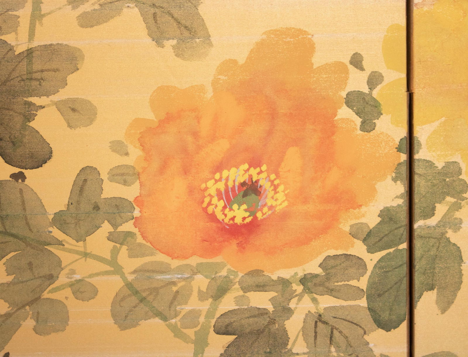 1950-1960s ShÅwa Era Japanese Painted Silk Byobu Screen "Peonies" - 6
