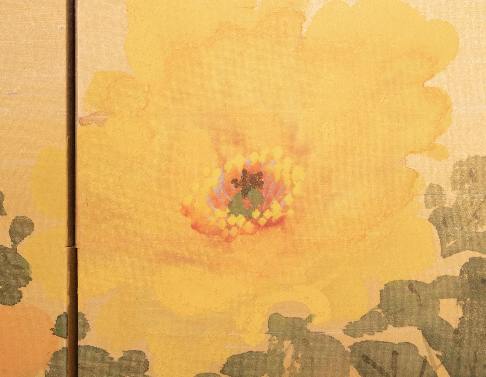 1950-1960s ShÅwa Era Japanese Painted Silk Byobu Screen "Peonies" - 8