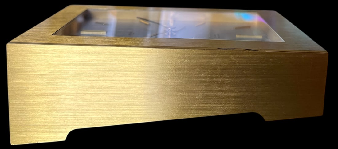 Vintage Hermès 8-Day Brushed Gilt Brass and Silk-Textured Silver Desk Clock "” Swiss, C. - 10