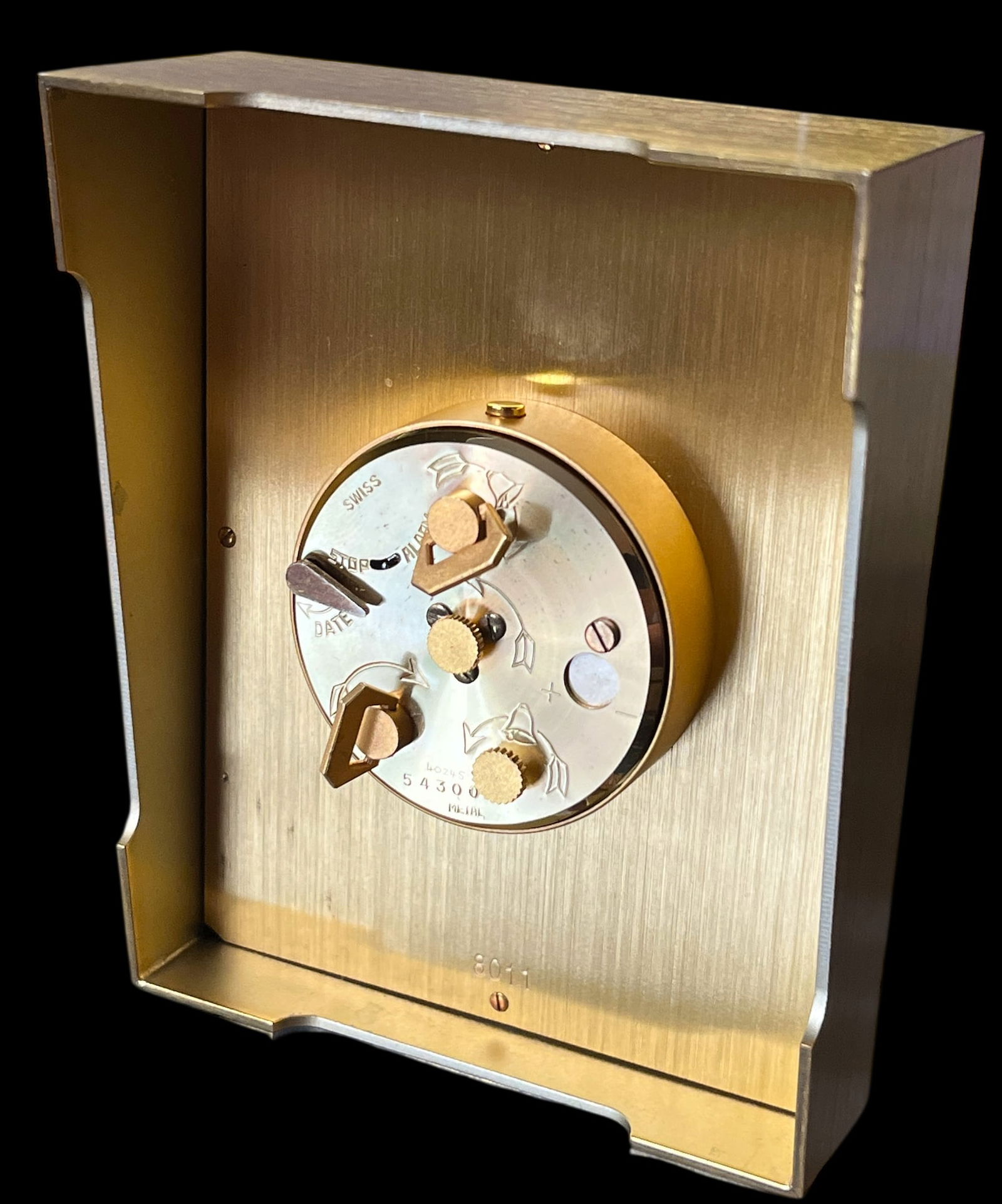 Vintage Hermès 8-Day Brushed Gilt Brass and Silk-Textured Silver Desk Clock "” Swiss, C. - 12