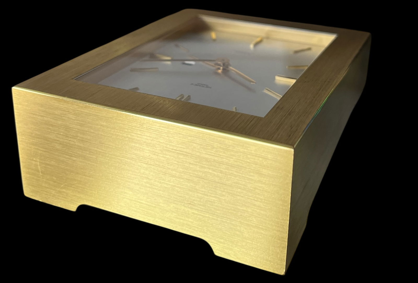 Vintage Hermès 8-Day Brushed Gilt Brass and Silk-Textured Silver Desk Clock "” Swiss, C. - 13