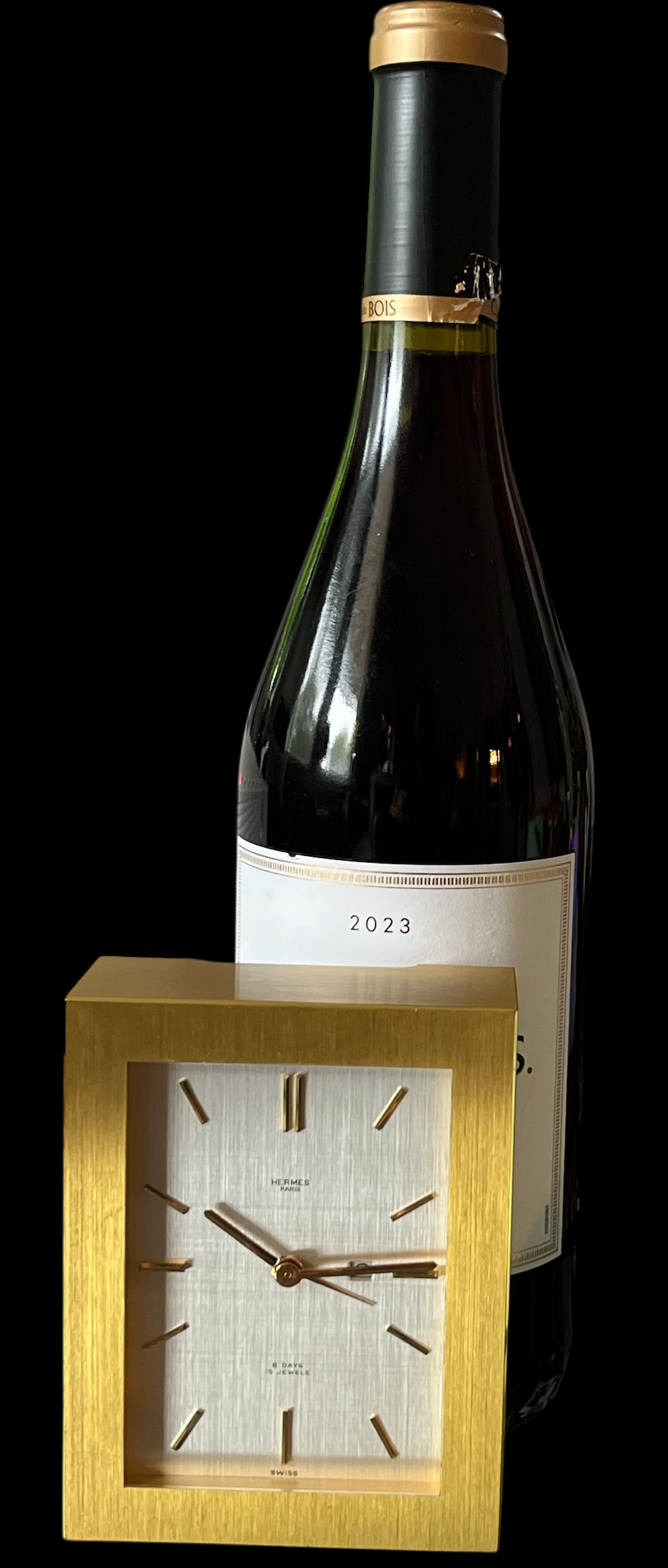 Vintage Hermès 8-Day Brushed Gilt Brass and Silk-Textured Silver Desk Clock "” Swiss, C. - 6