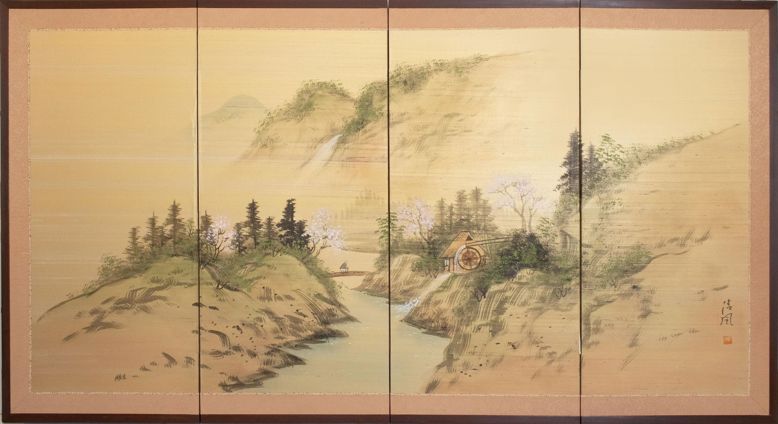 1960s ShÅwa Era Japanese Byobu Screen, "Spring Landscape" - 18