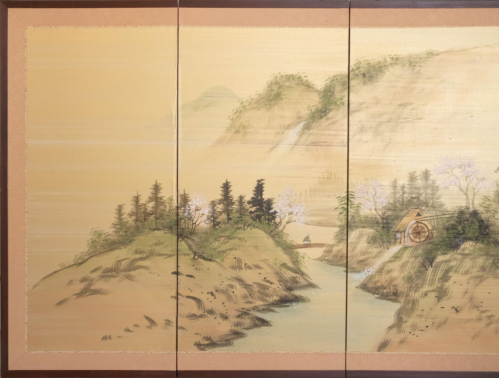 1960s ShÅwa Era Japanese Byobu Screen, "Spring Landscape" - 2