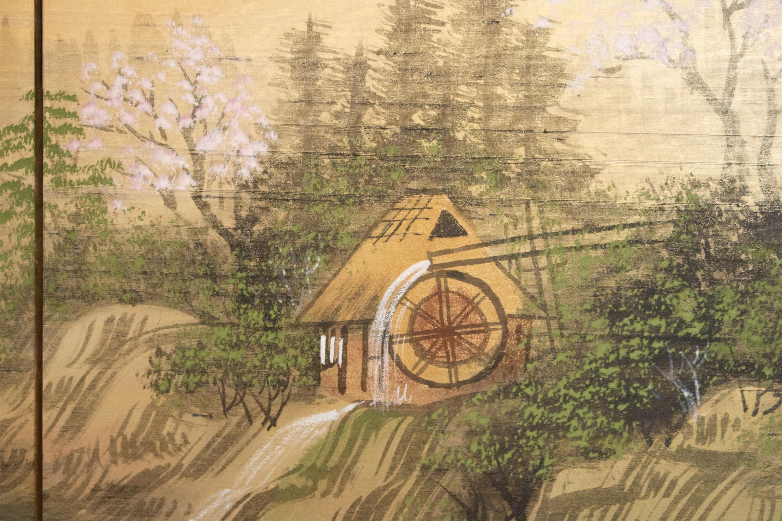 1960s ShÅwa Era Japanese Byobu Screen, "Spring Landscape" - 9