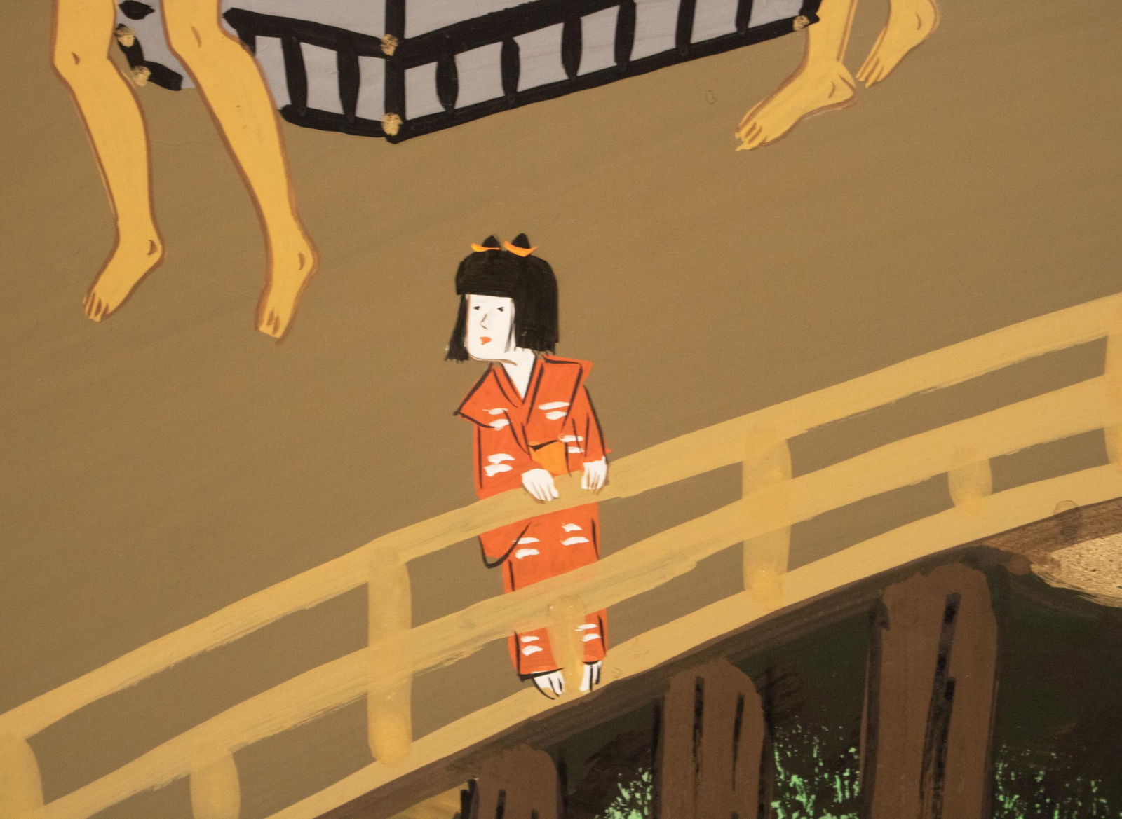 1960s ShÅwa Era Japanese Byobu Screen "Autumn Festival Scene by the Bridge" - 11