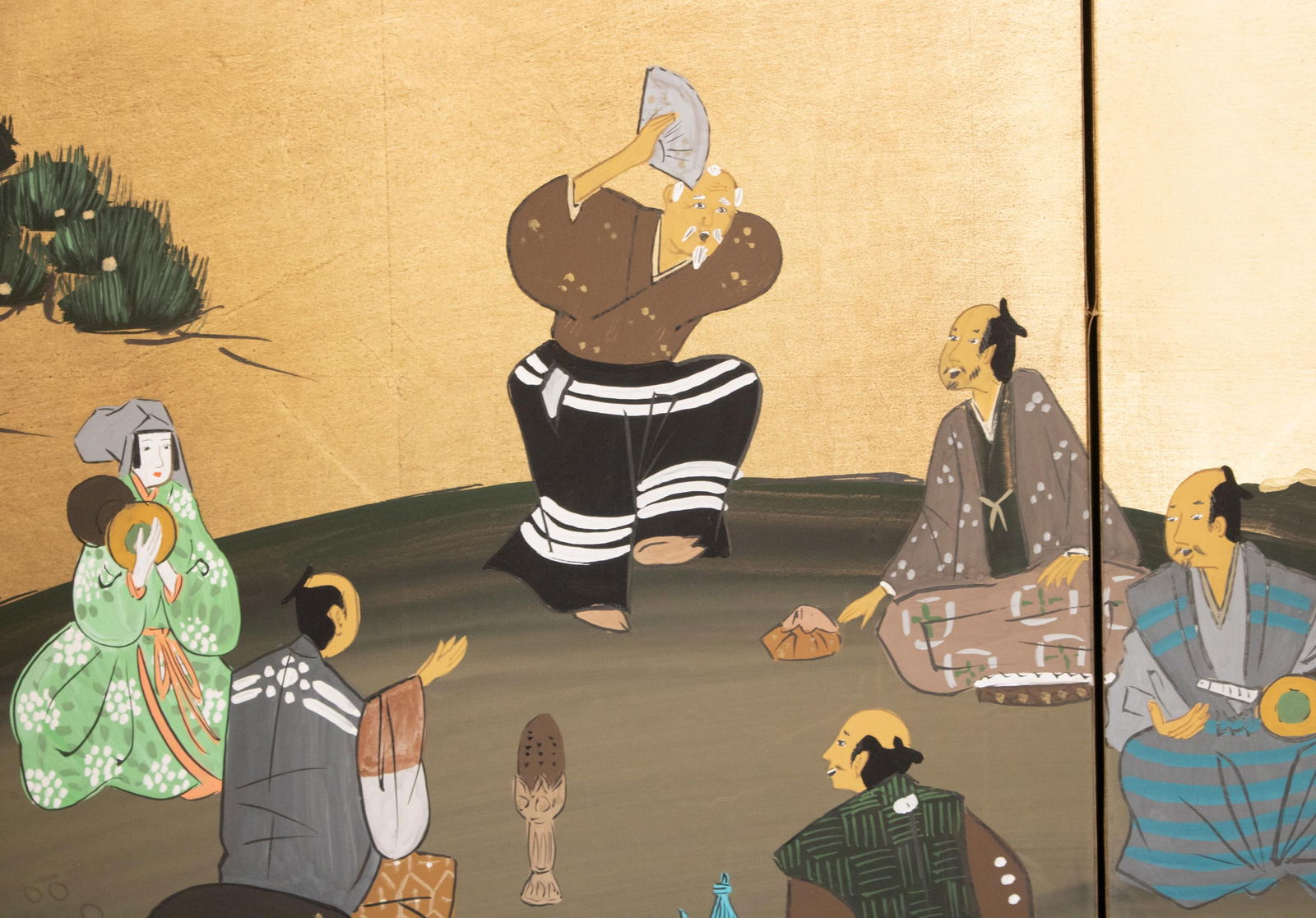 1960s ShÅwa Era Japanese Byobu Screen "Autumn Festival Scene by the Bridge" - 3