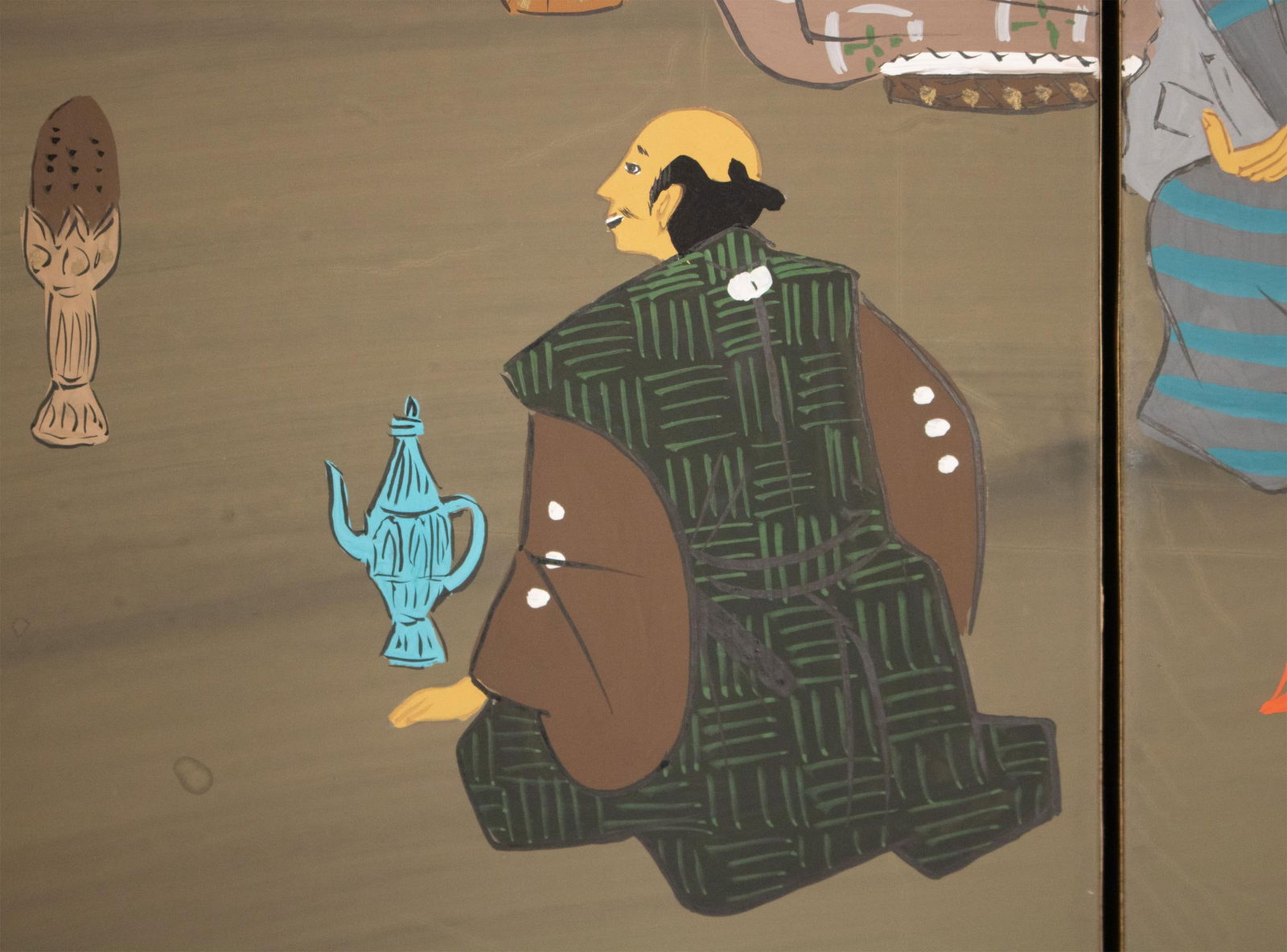 1960s ShÅwa Era Japanese Byobu Screen "Autumn Festival Scene by the Bridge" - 5