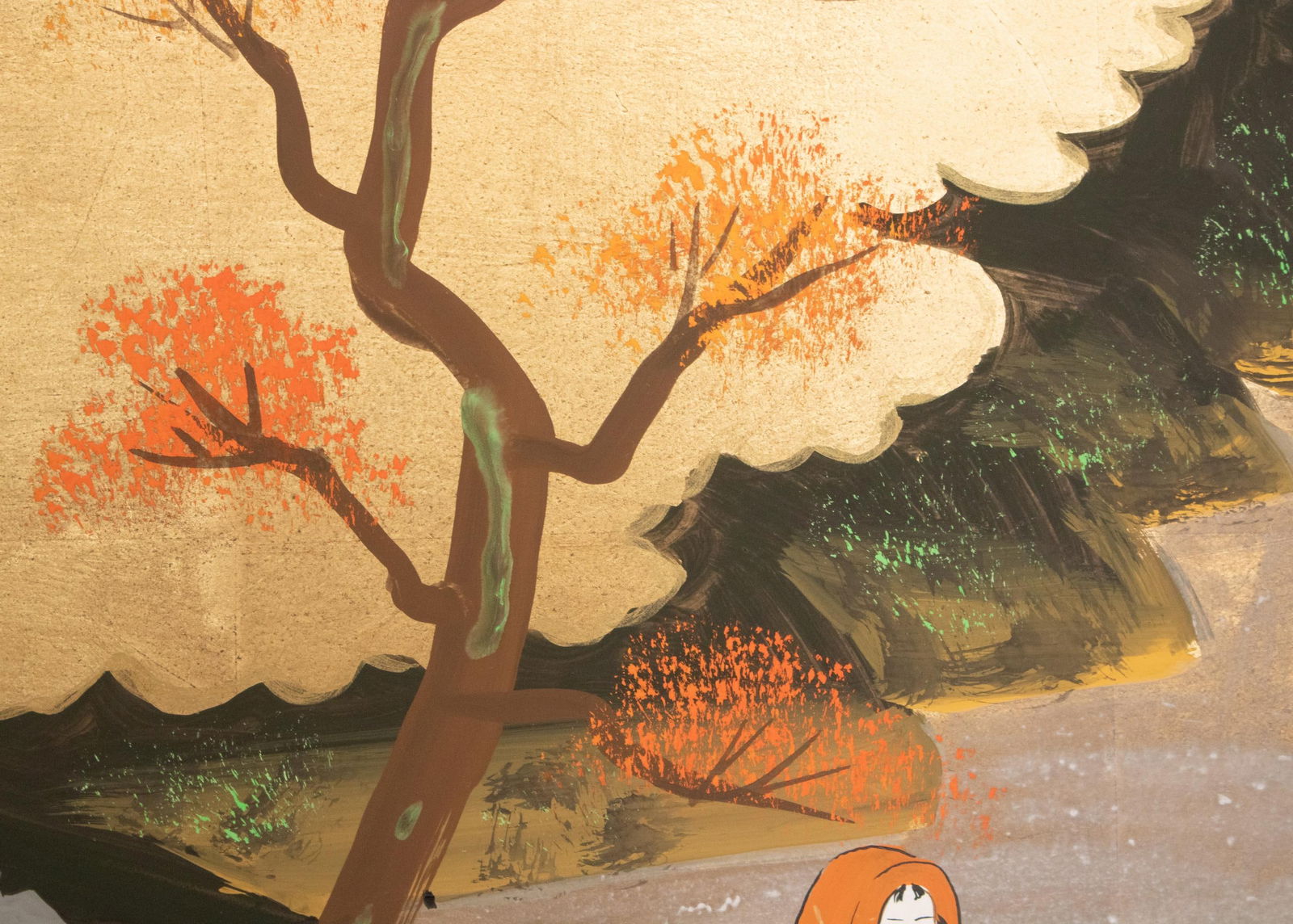 1960s ShÅwa Era Japanese Byobu Screen "Autumn Festival Scene by the Bridge" - 7