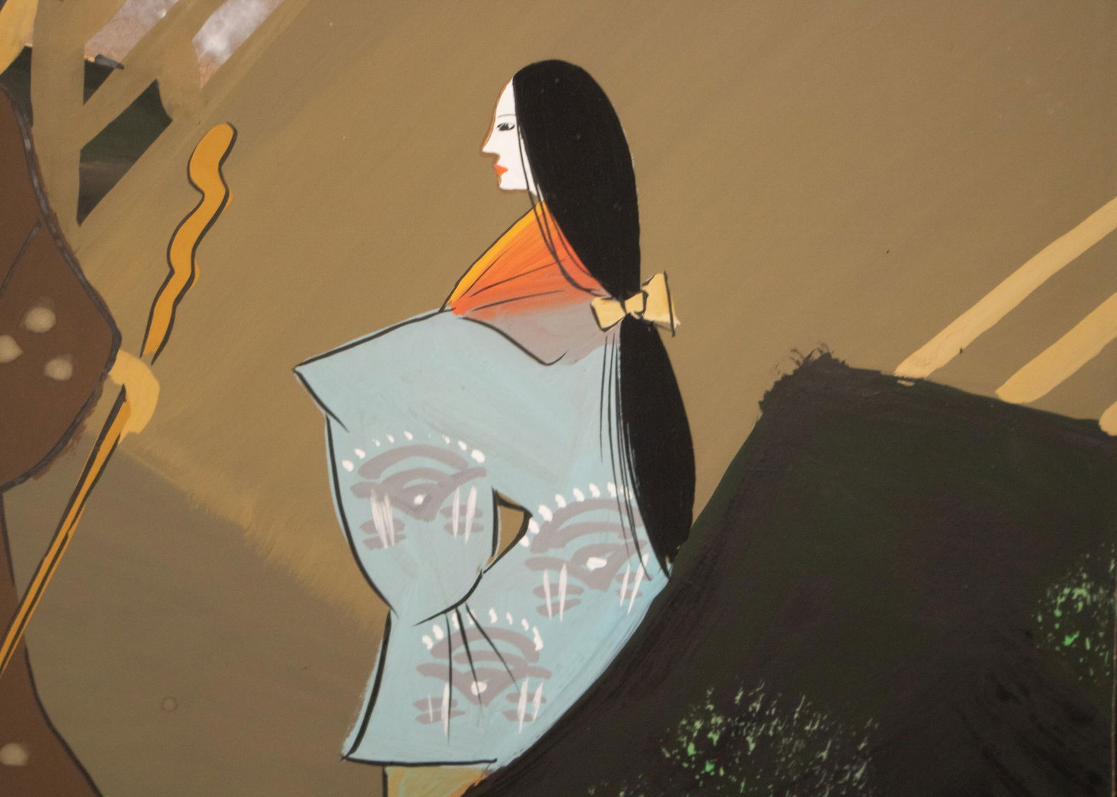 1960s ShÅwa Era Japanese Byobu Screen "Autumn Festival Scene by the Bridge" - 8