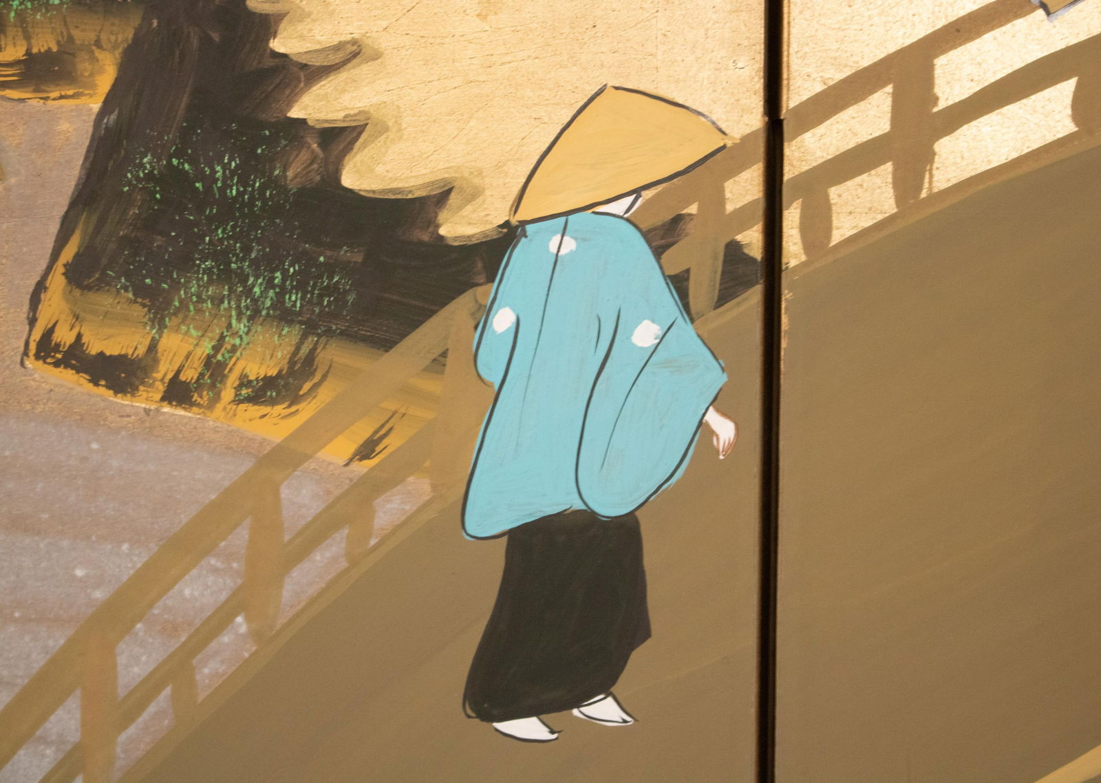 1960s ShÅwa Era Japanese Byobu Screen "Autumn Festival Scene by the Bridge" - 9