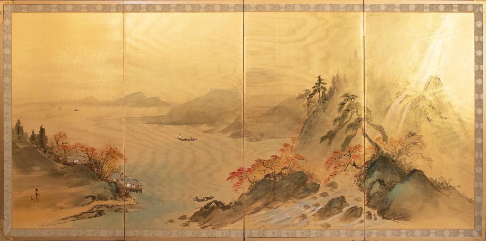 1970s ShÅwa Era Japanese Byobu Screen, "Autumn Landscape With River" - 17
