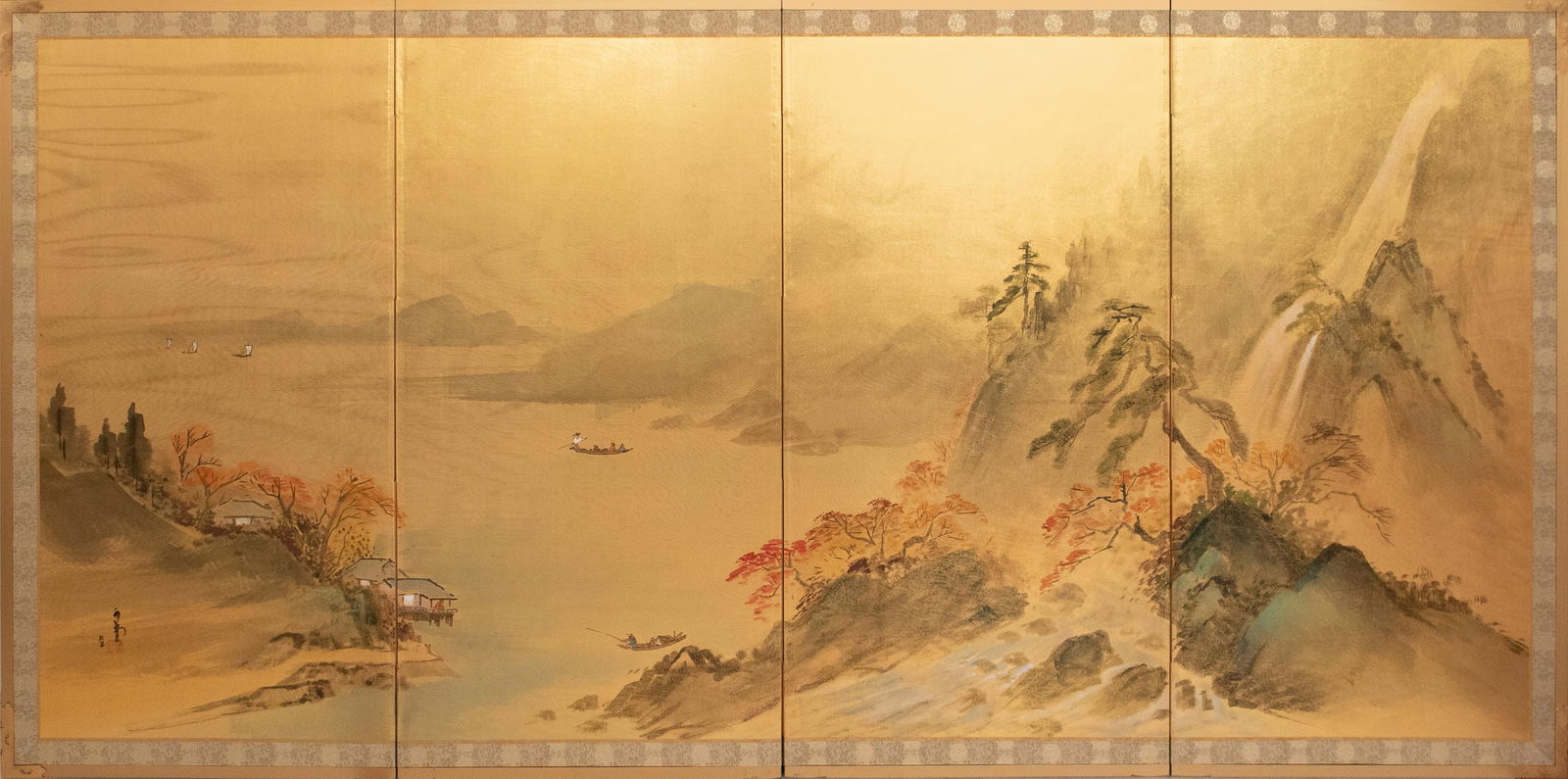 1970s ShÅwa Era Japanese Byobu Screen, "Autumn Landscape With River" - 18