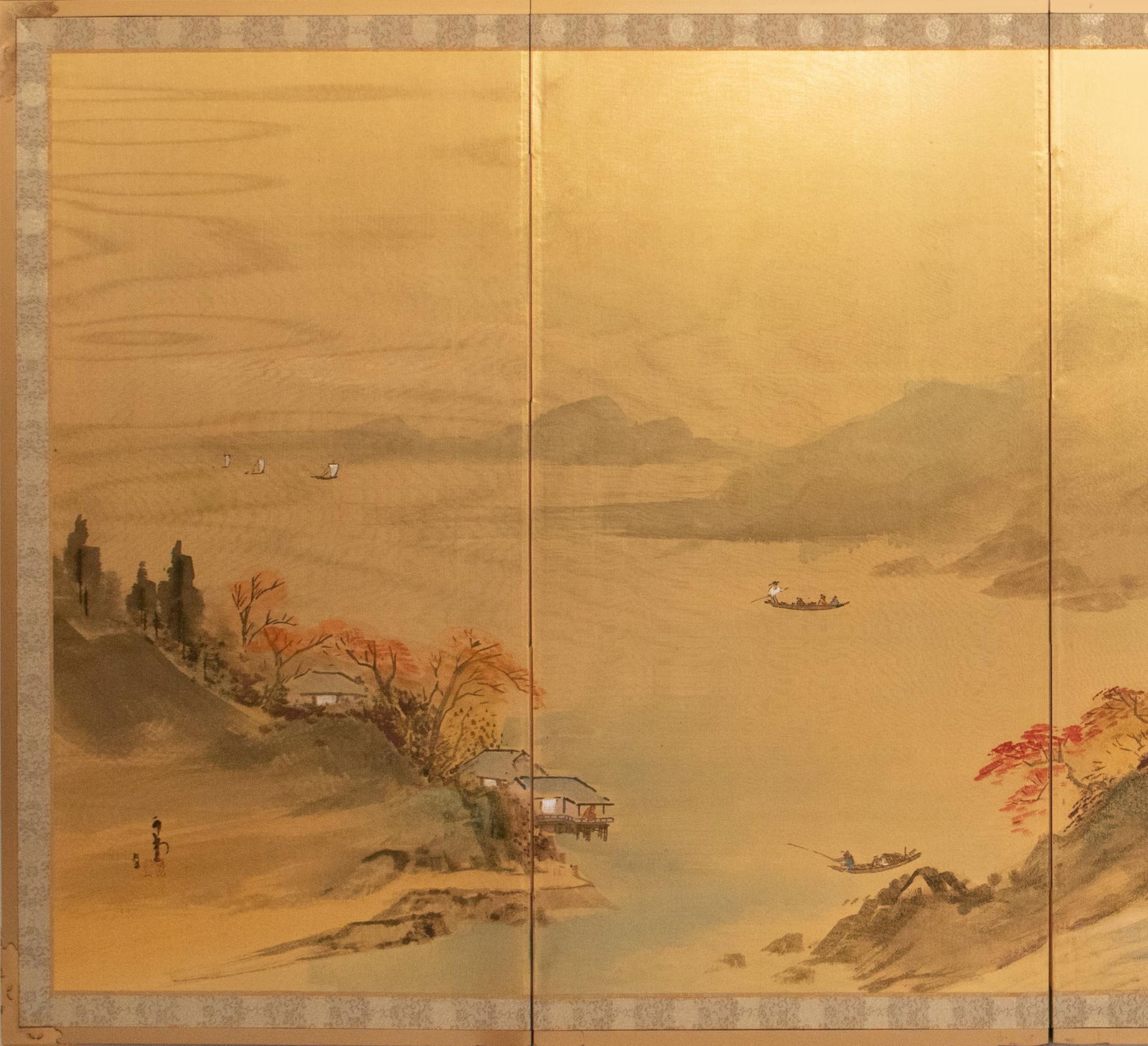 1970s ShÅwa Era Japanese Byobu Screen, "Autumn Landscape With River" - 3