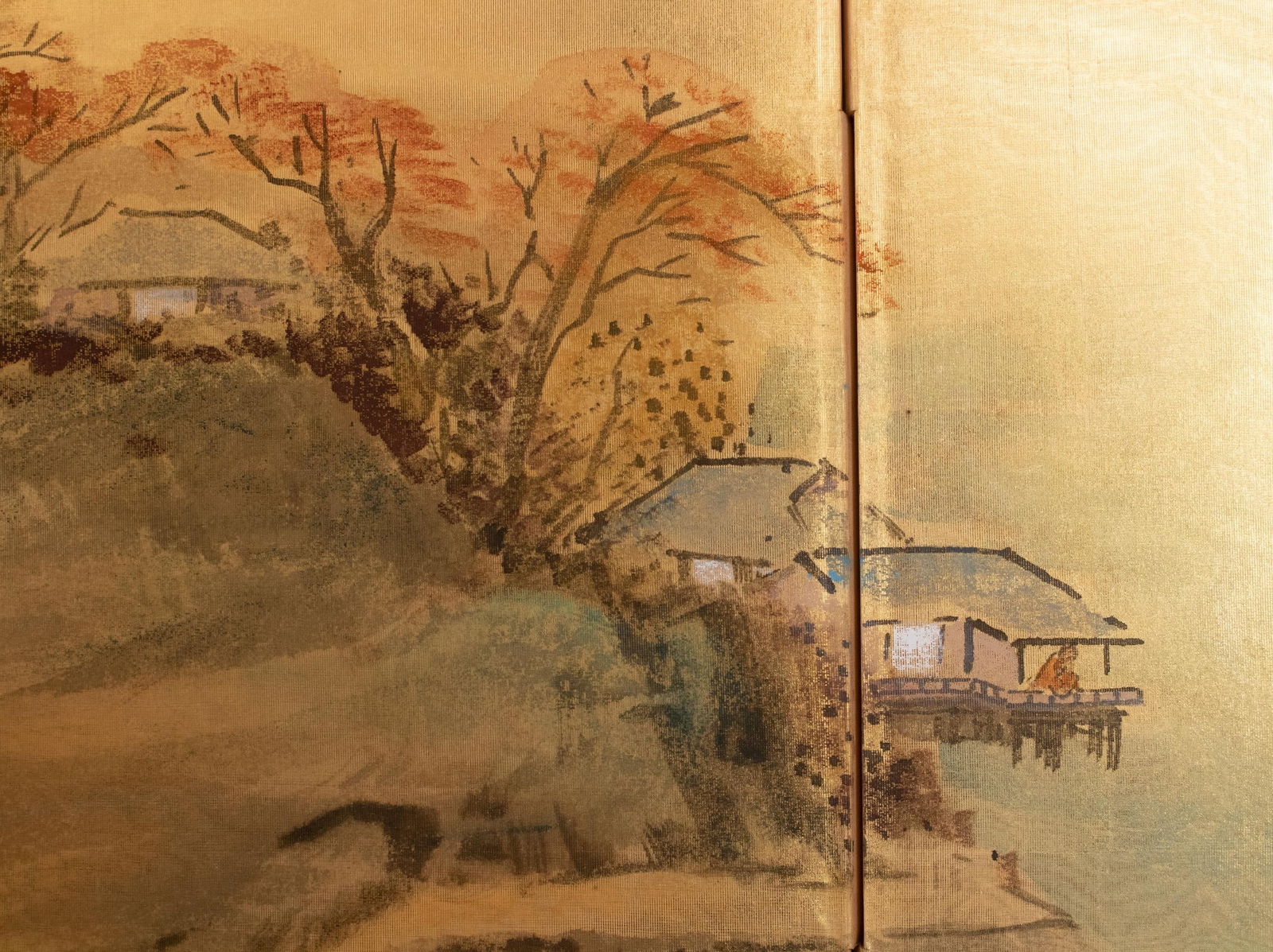 1970s ShÅwa Era Japanese Byobu Screen, "Autumn Landscape With River" - 5