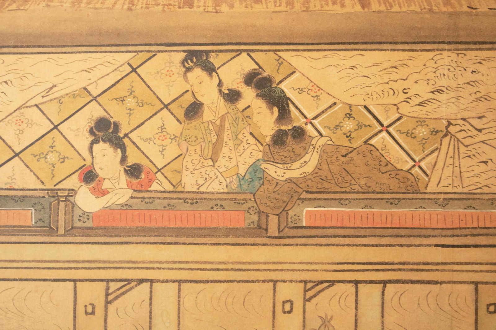 Meiji Era XL Japanese Yamato-E Style 6-Panel Byobu Screen "Chinese Palace Courtyard" - 11