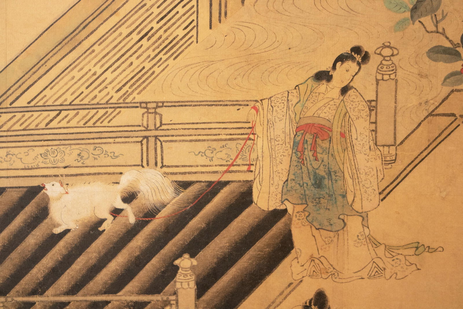 Meiji Era XL Japanese Yamato-E Style 6-Panel Byobu Screen "Chinese Palace Courtyard" - 12