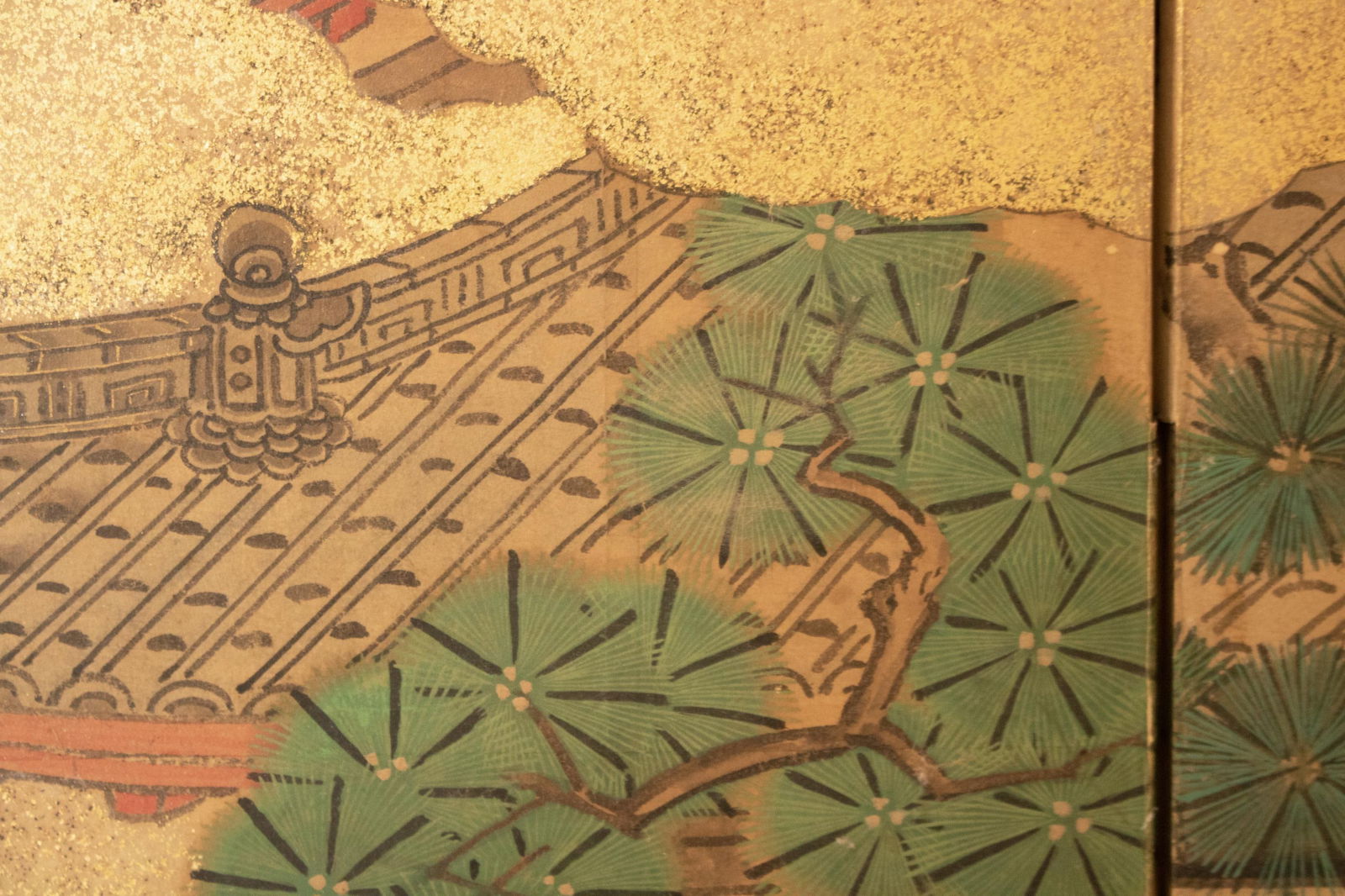 Meiji Era XL Japanese Yamato-E Style 6-Panel Byobu Screen "Chinese Palace Courtyard" - 14